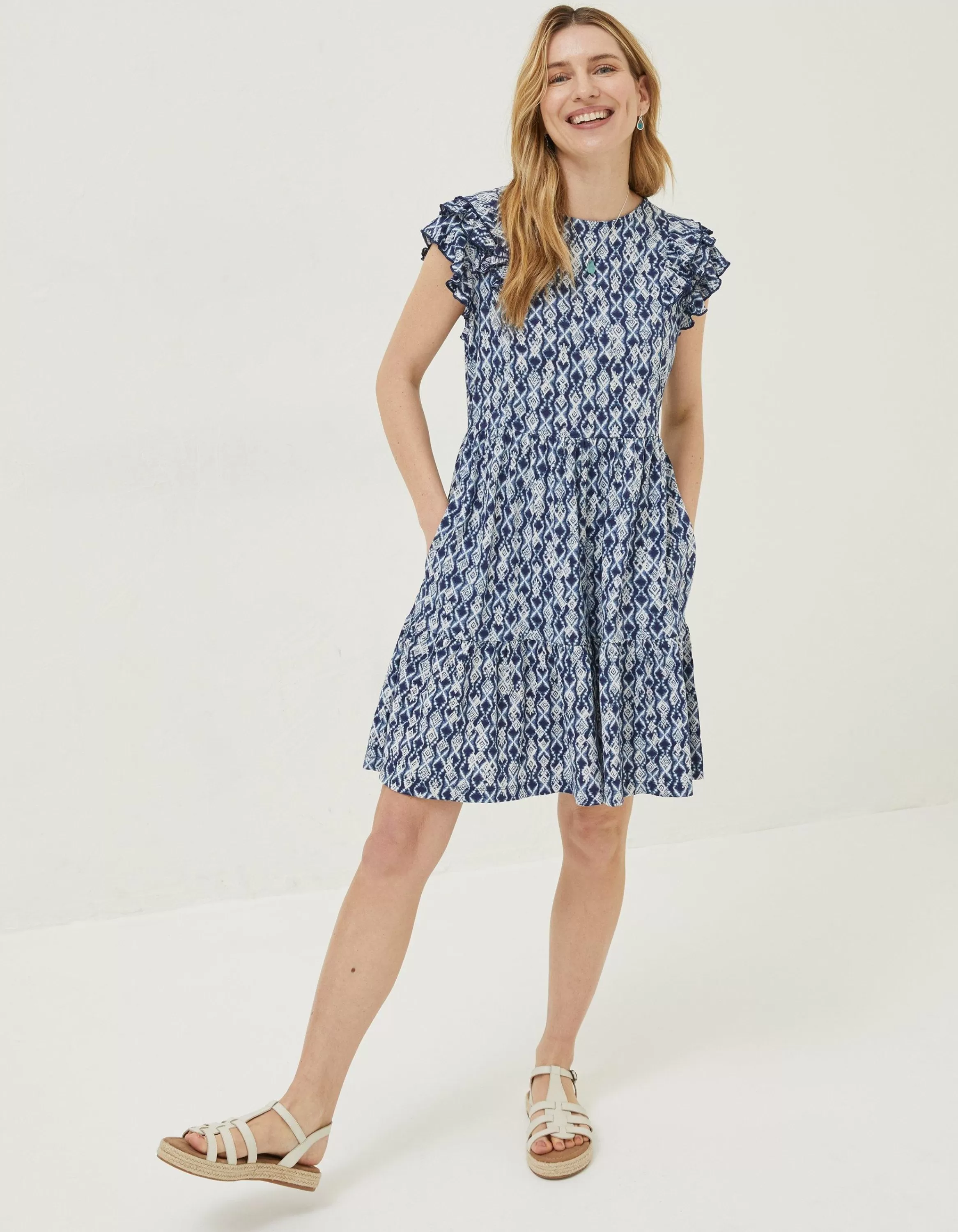 Best Sale FatFace Laurie Geo Jersey Dress Navy