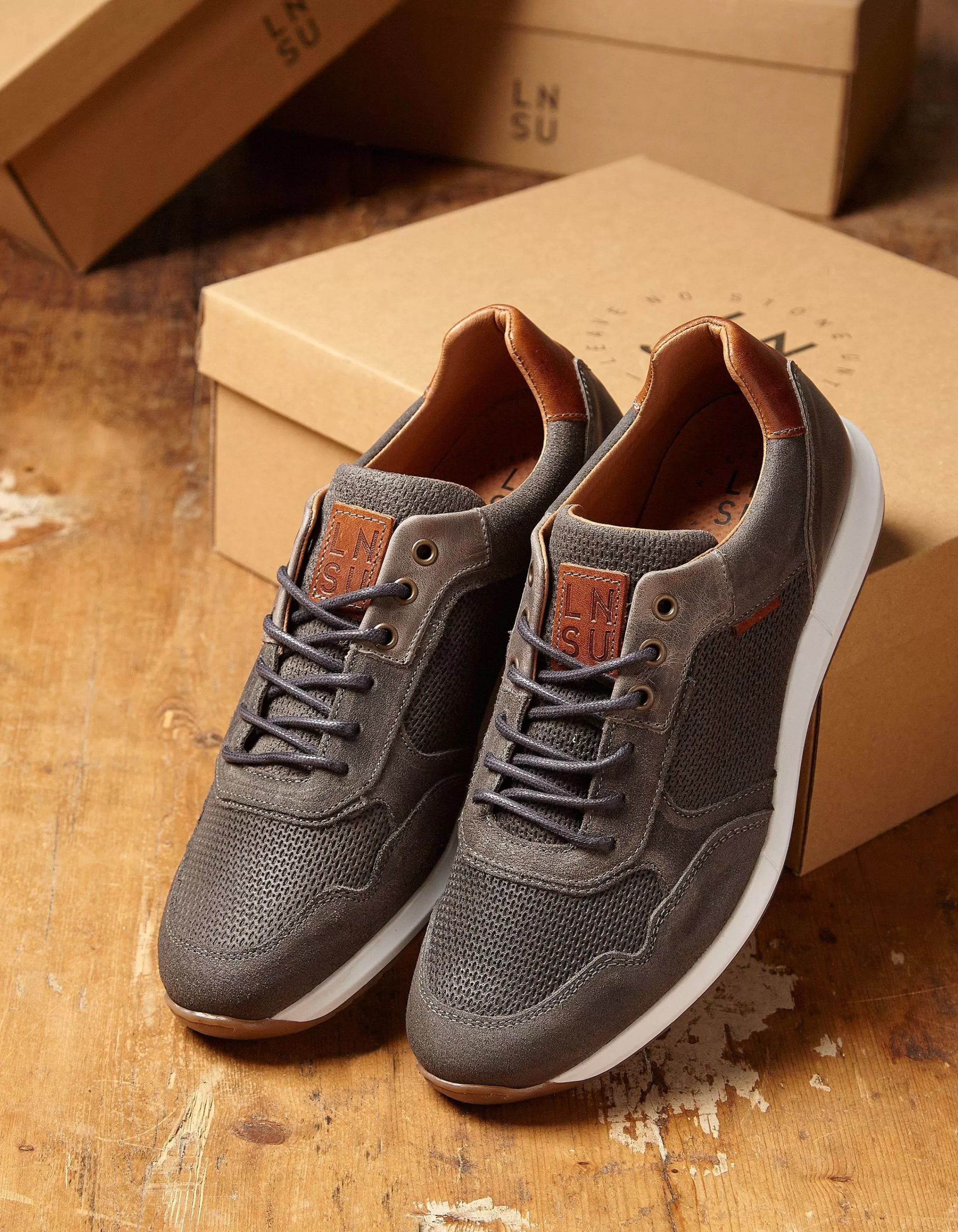 Clearance FatFace Leather Trainer Grey