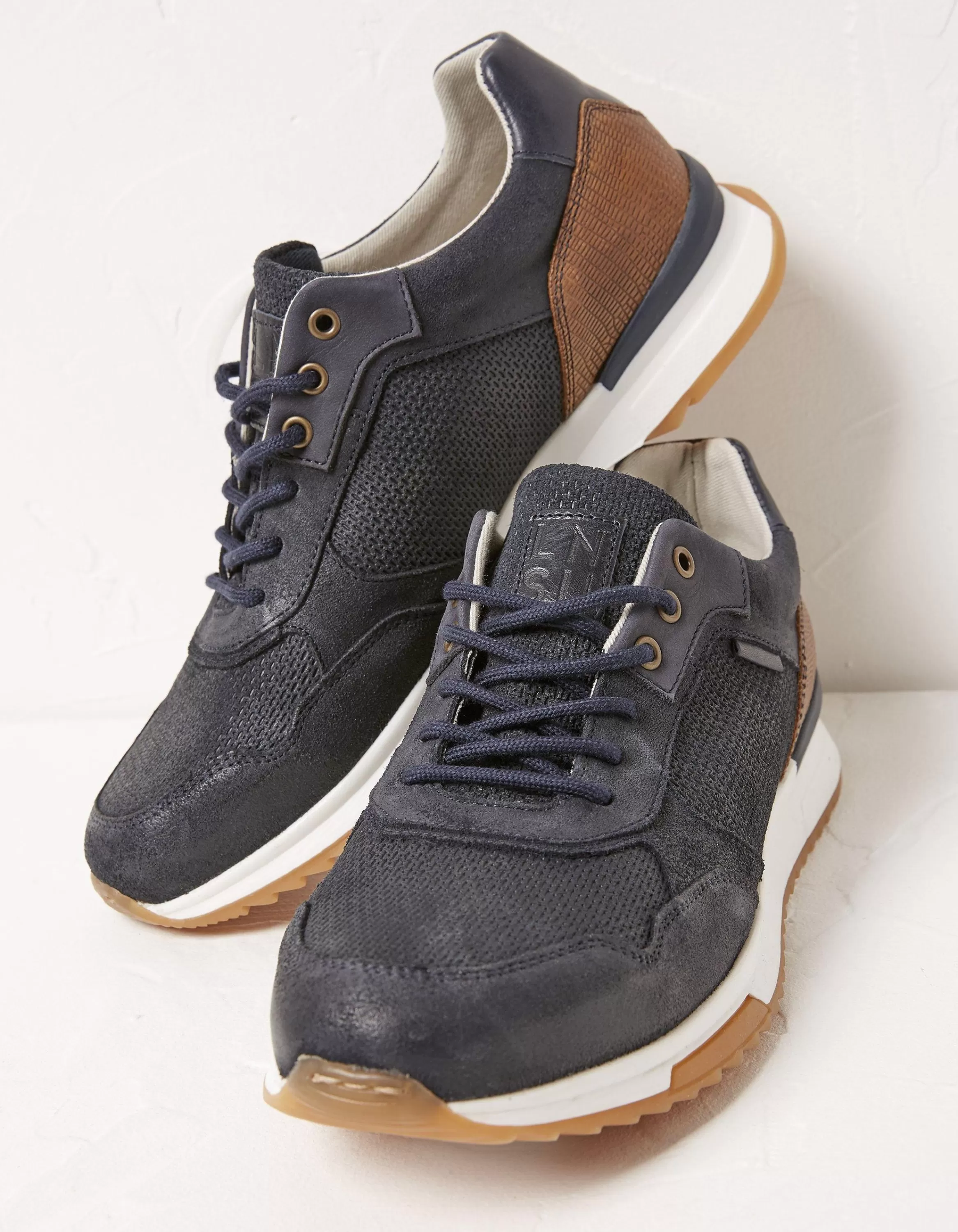 Hot FatFace Leather Trainer Navy