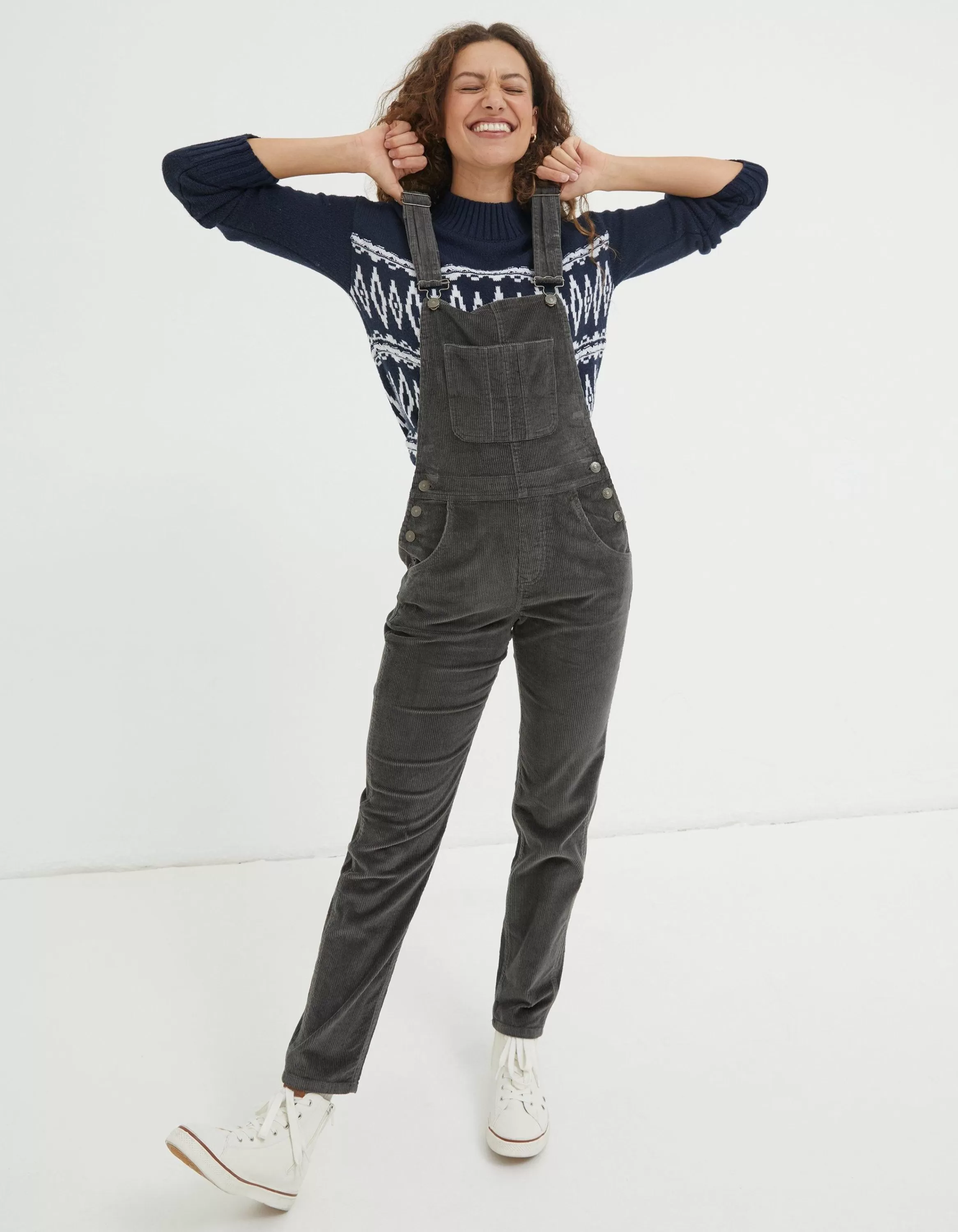 Hot FatFace Lewes Cord Dungaree Charcoal Grey