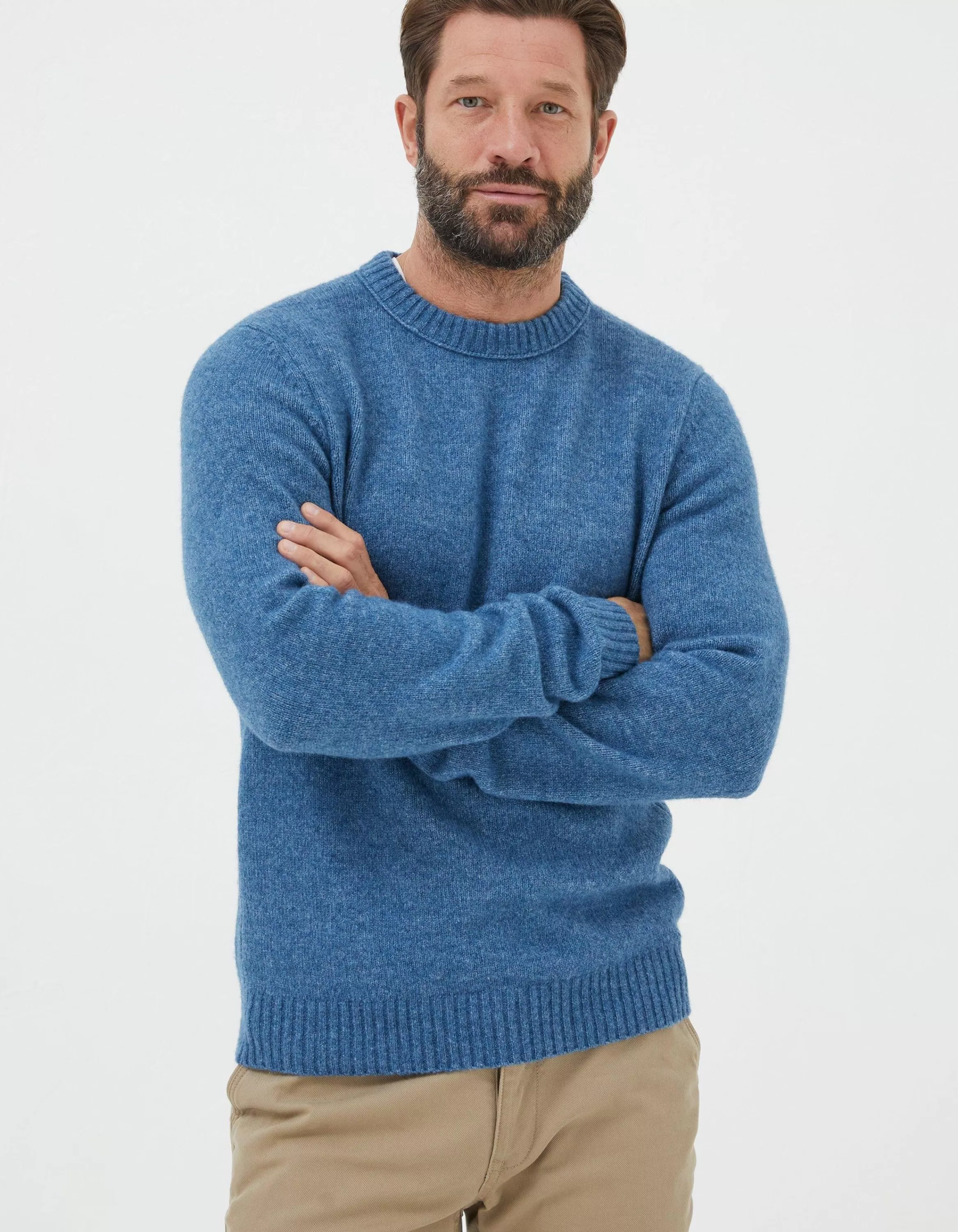 New FatFace Lewes Crew Jumper Washed Blue