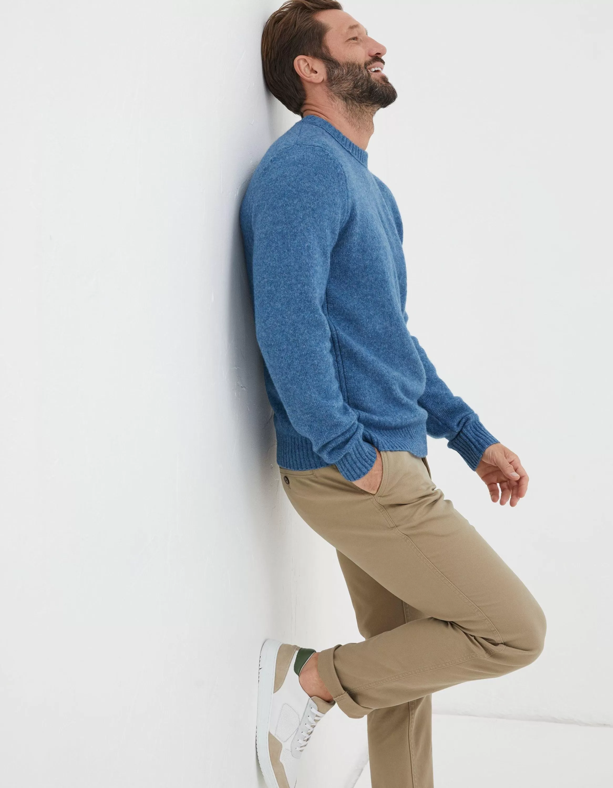 New FatFace Lewes Crew Jumper Washed Blue