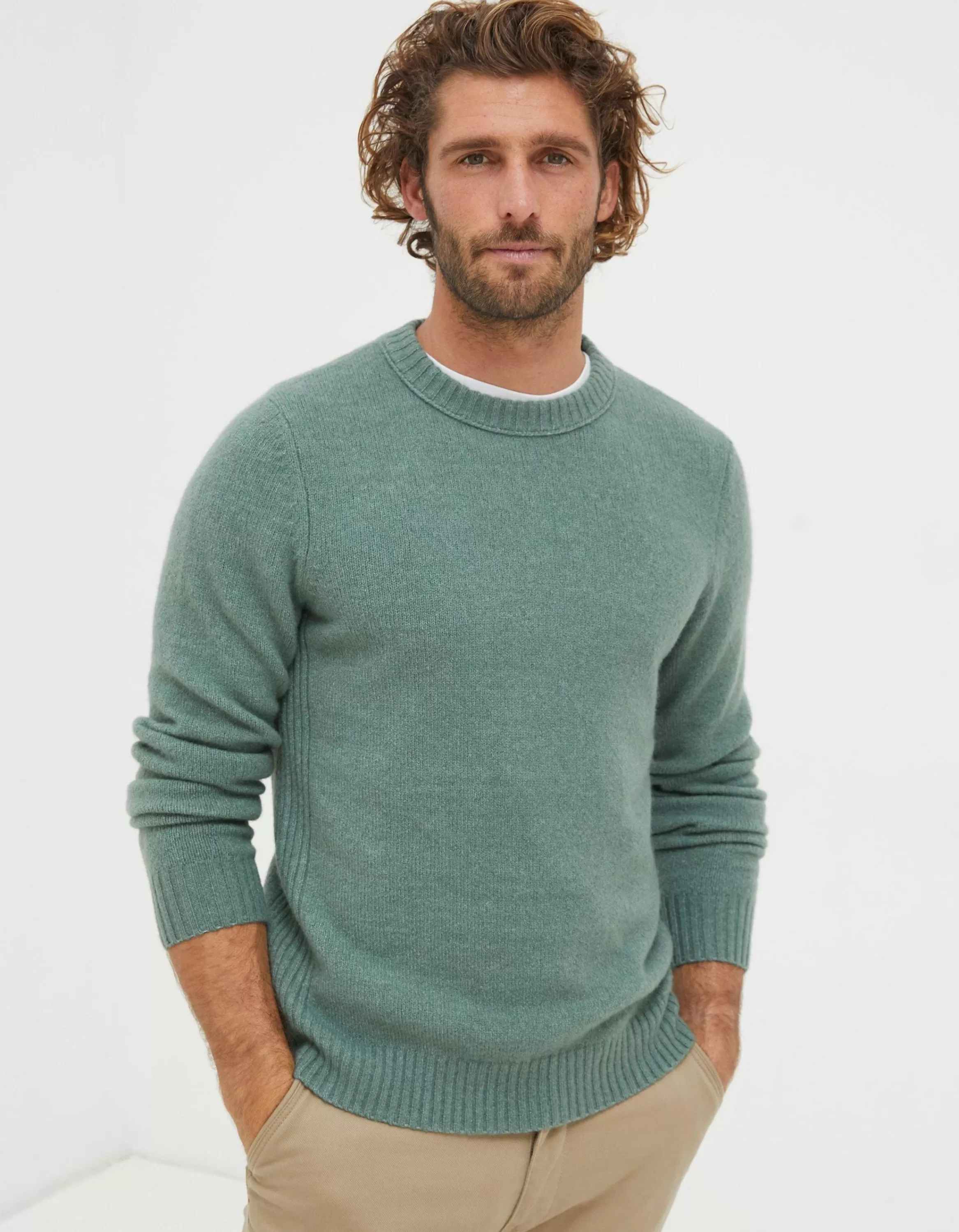 Best FatFace Lewes Crew Jumper Sage Green