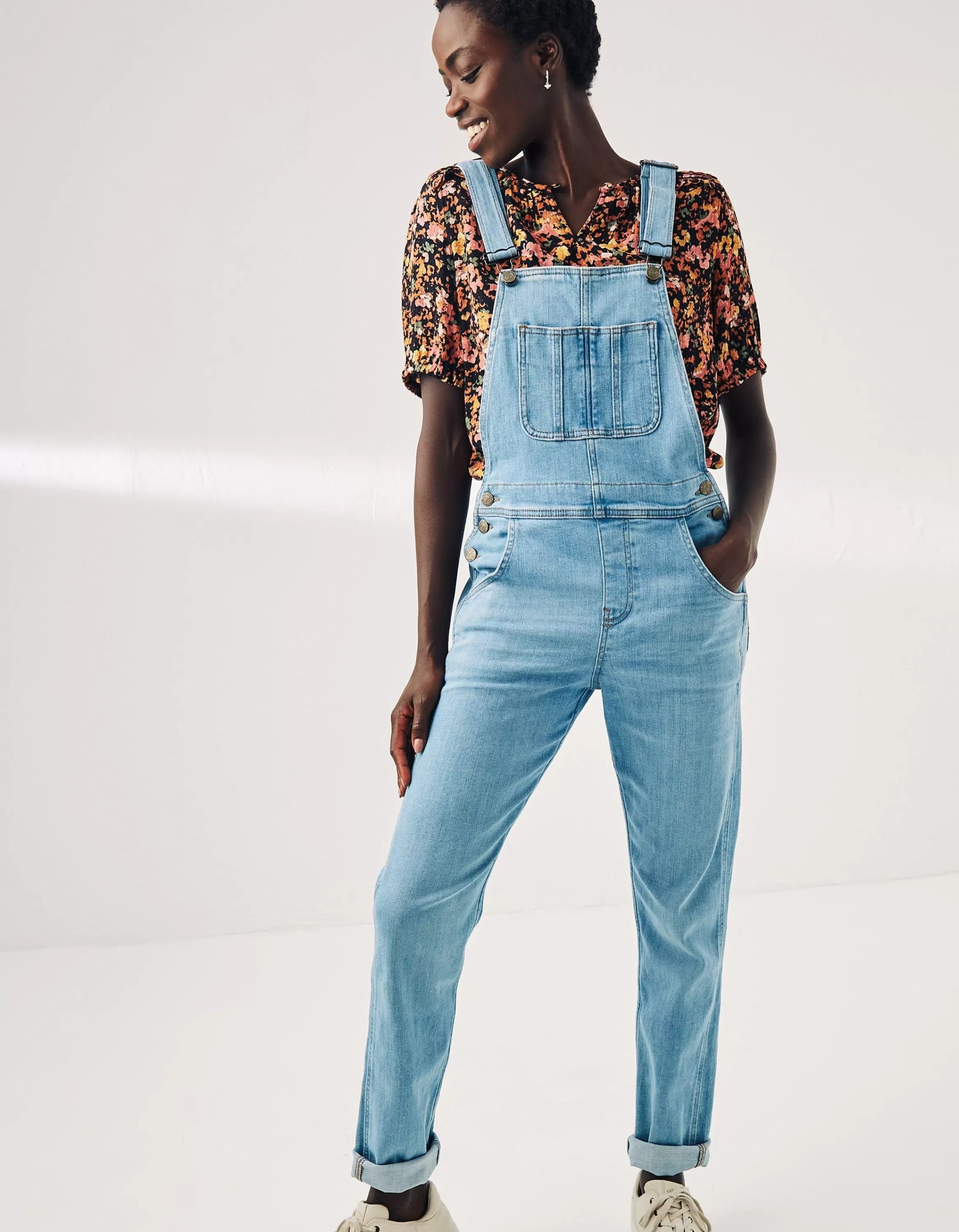 Store FatFace Lewes Slim Leg Denim Dungarees Vintage Pale