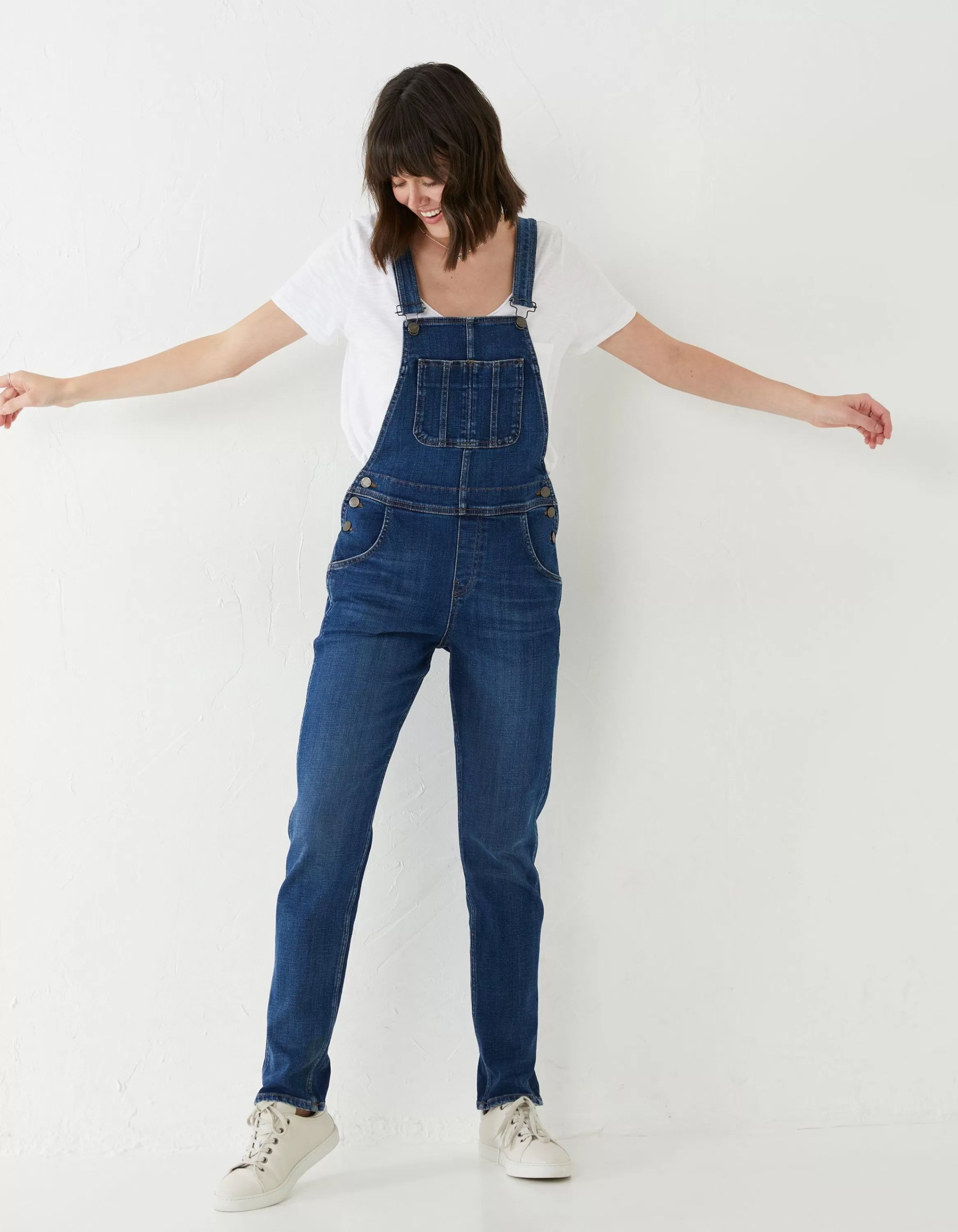 Best Sale FatFace Lewes Slim Leg Denim Dungarees Vintage Blue