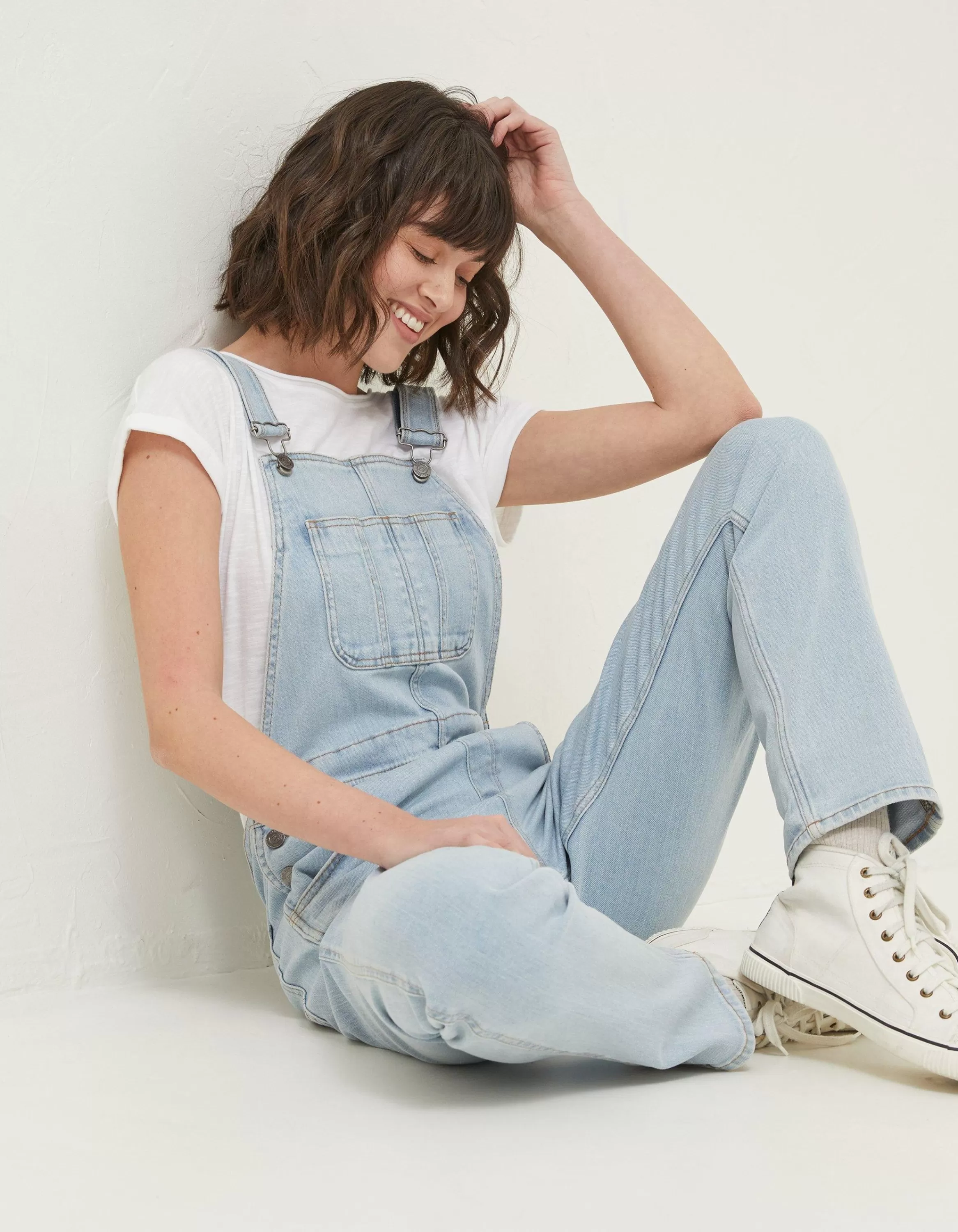 Shop FatFace Lewes Slim Leg Denim Dungarees Light Blue