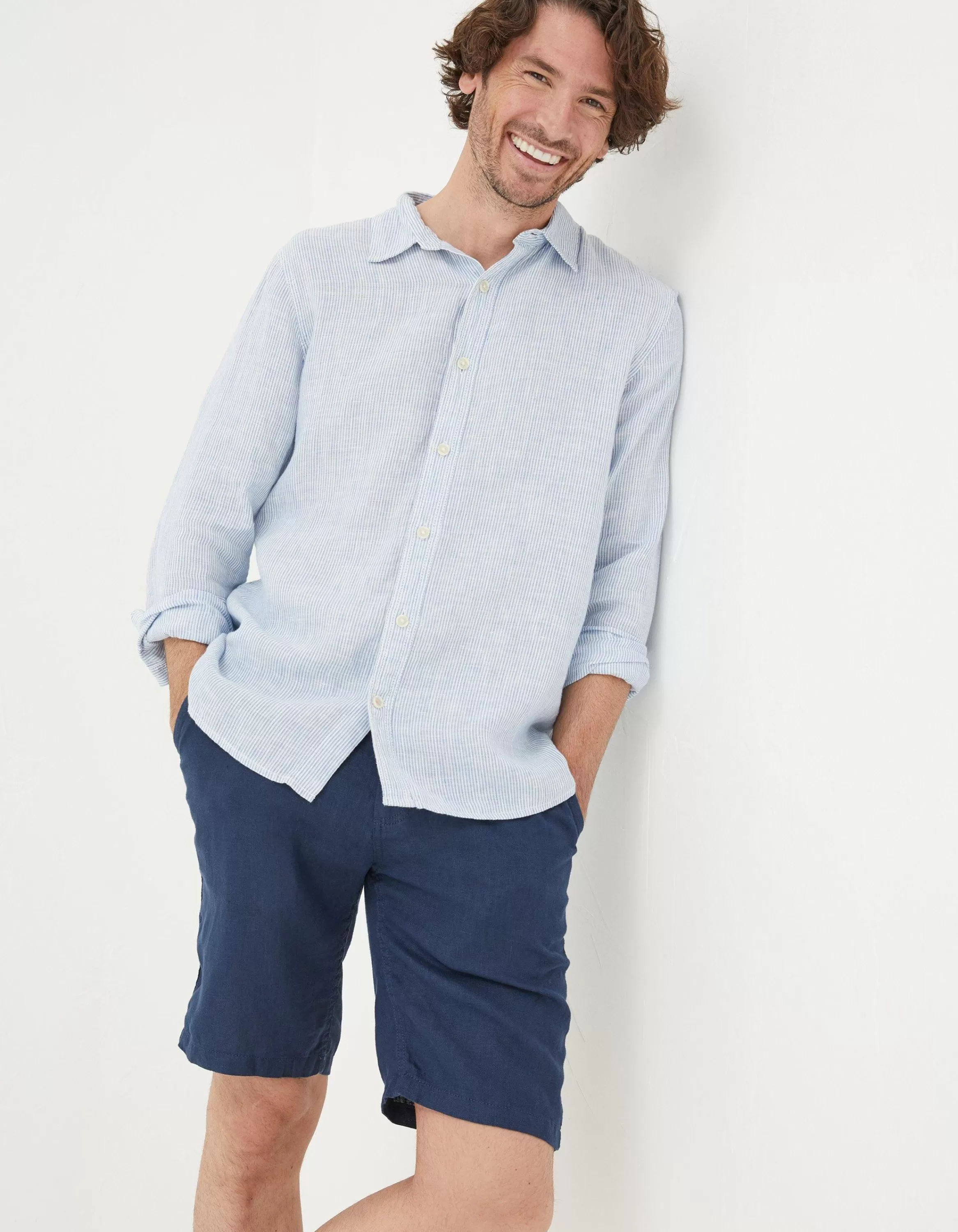 Outlet FatFace Linen Flat Front Shorts Navy