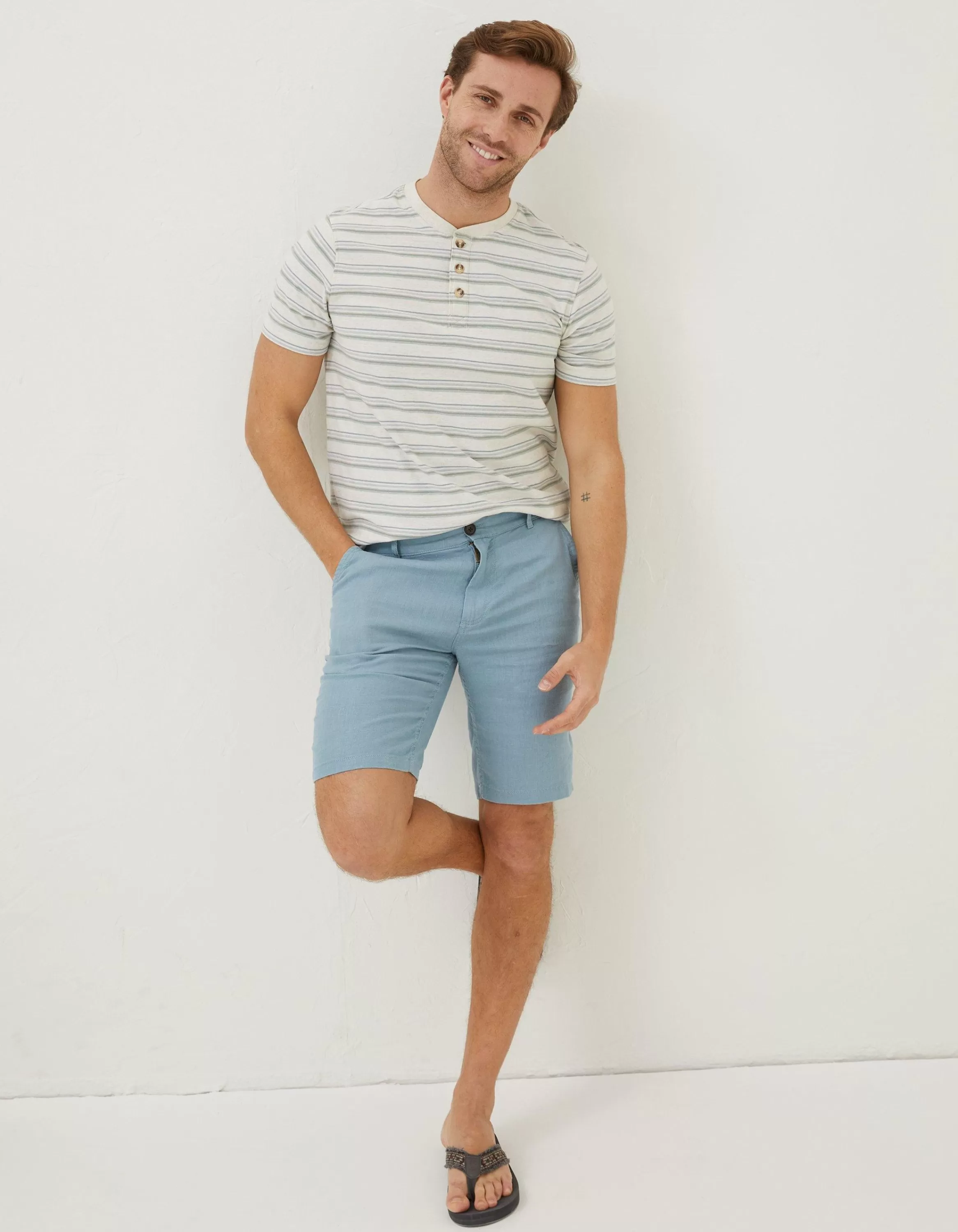 Online FatFace Linen Flat Front Shorts Duck Egg