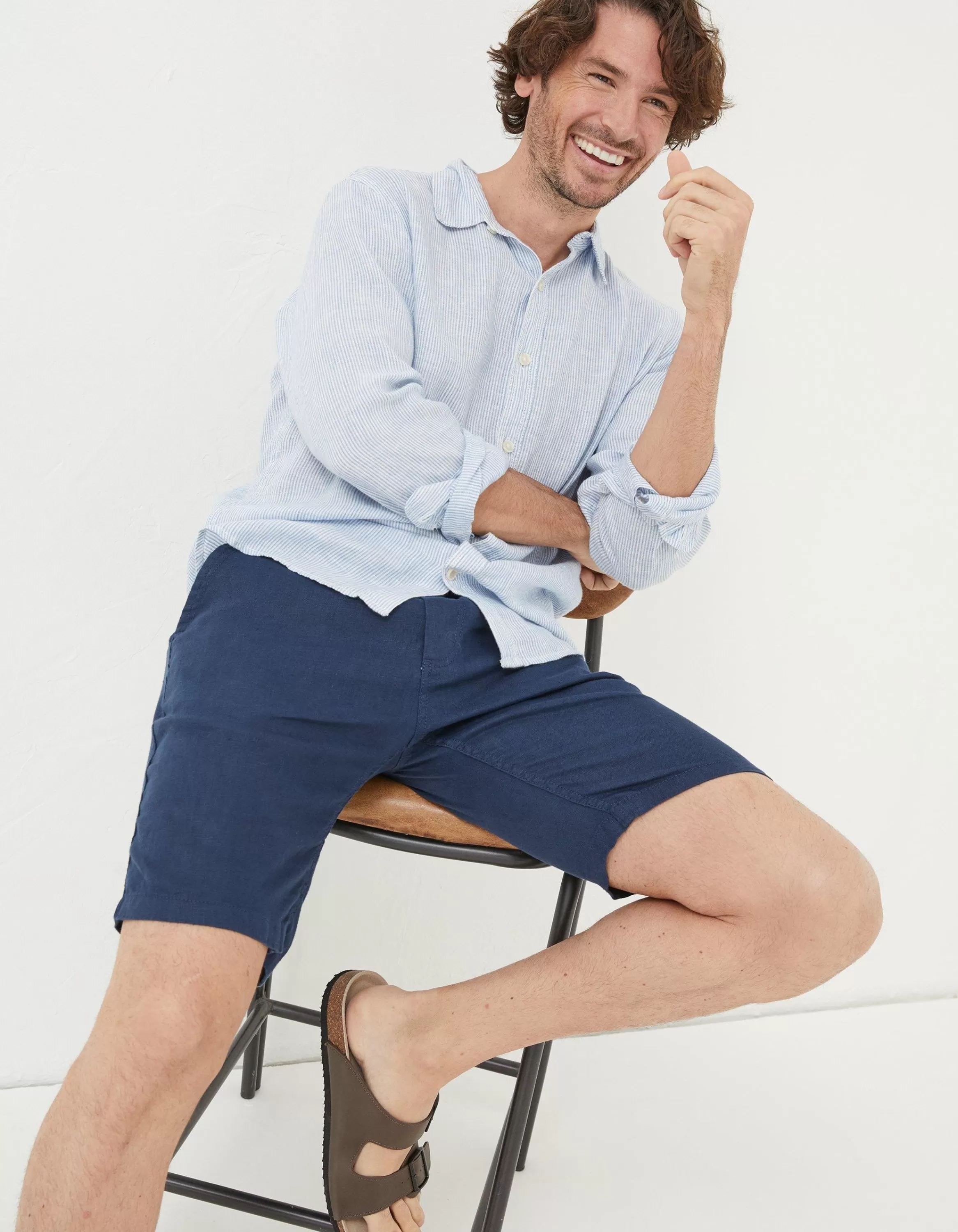 Outlet FatFace Linen Flat Front Shorts Navy