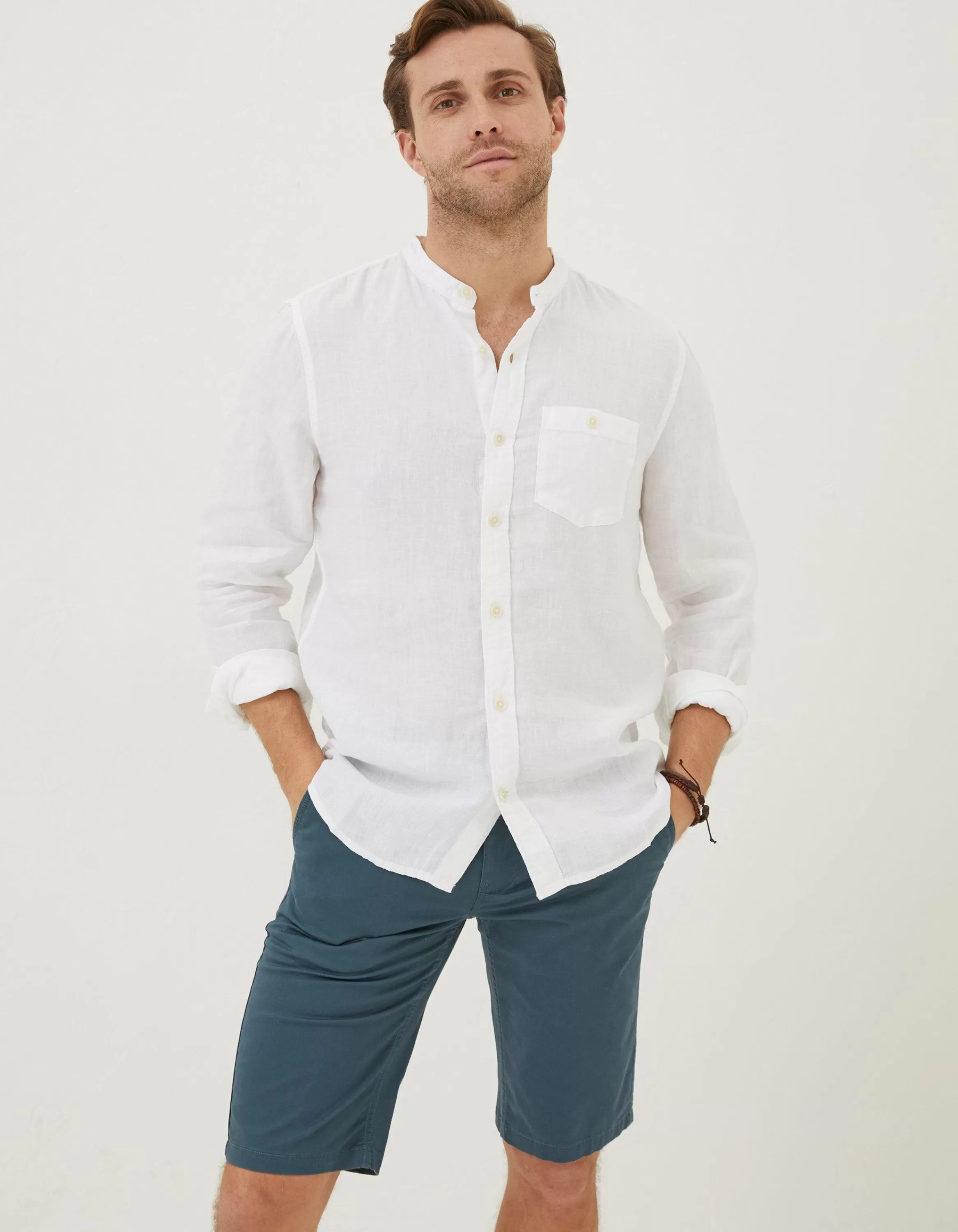 New FatFace Linen Grandad Shirt White