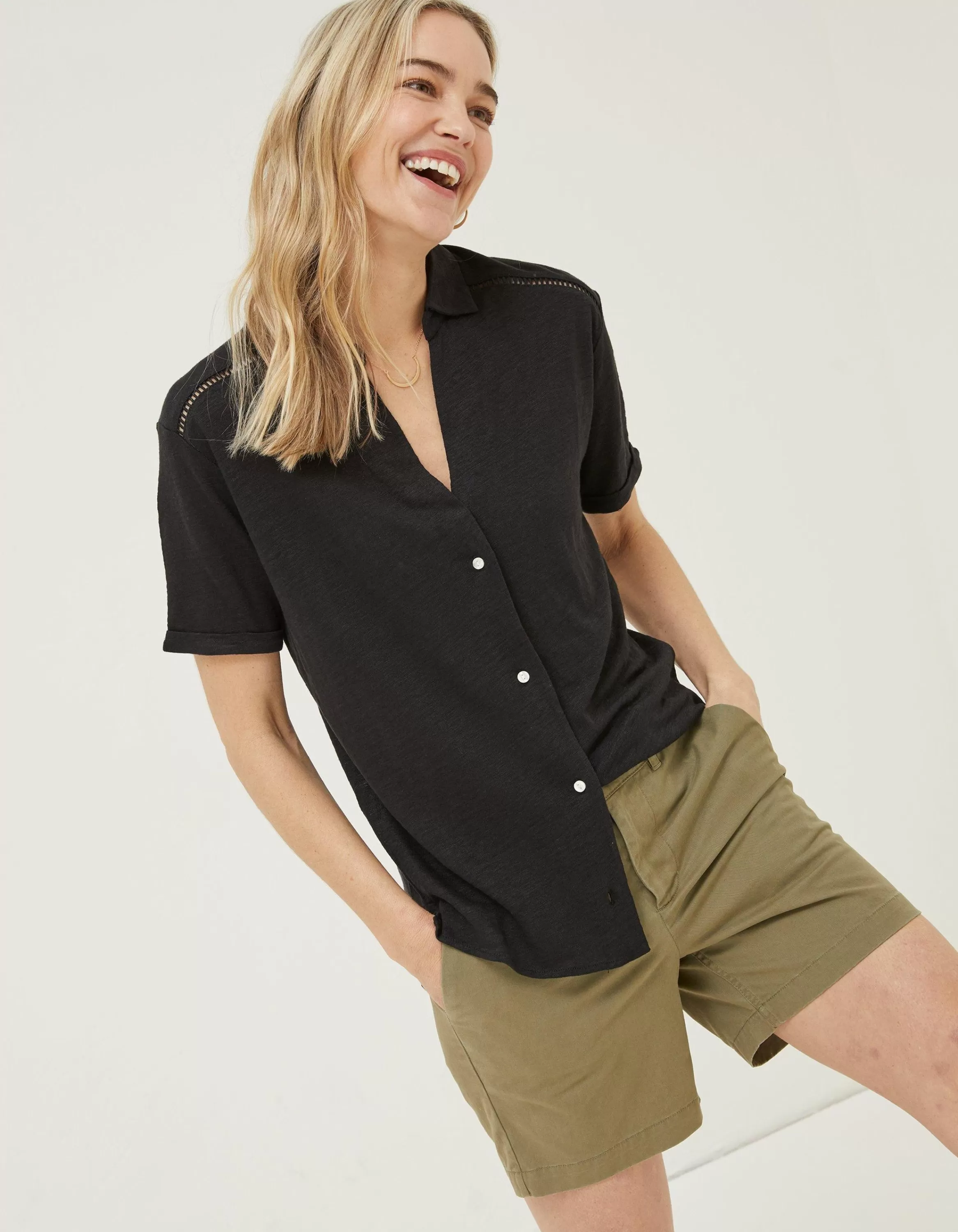 Cheap FatFace Linen Shirt Black