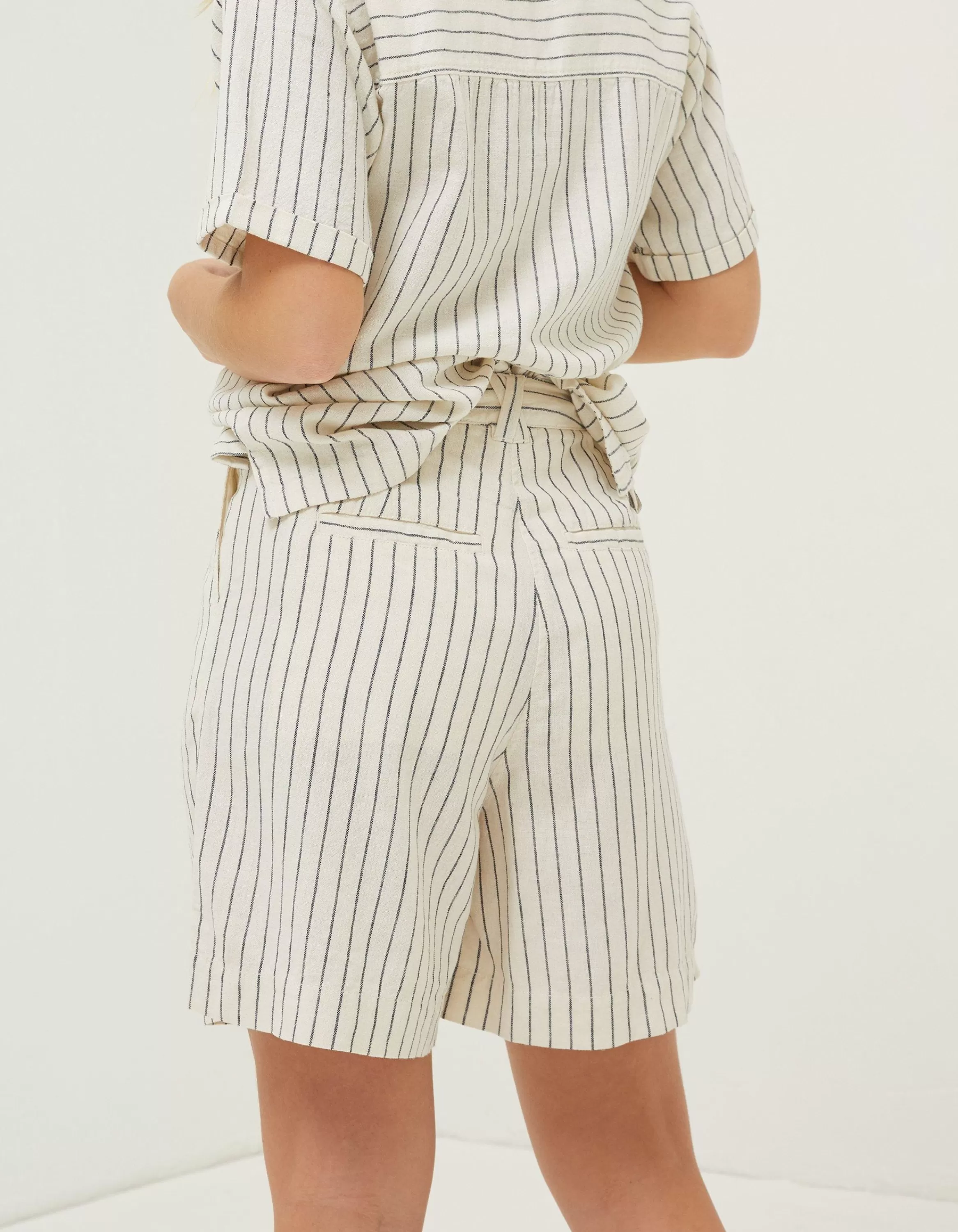 Discount FatFace Linen Stripe Shorts Cream