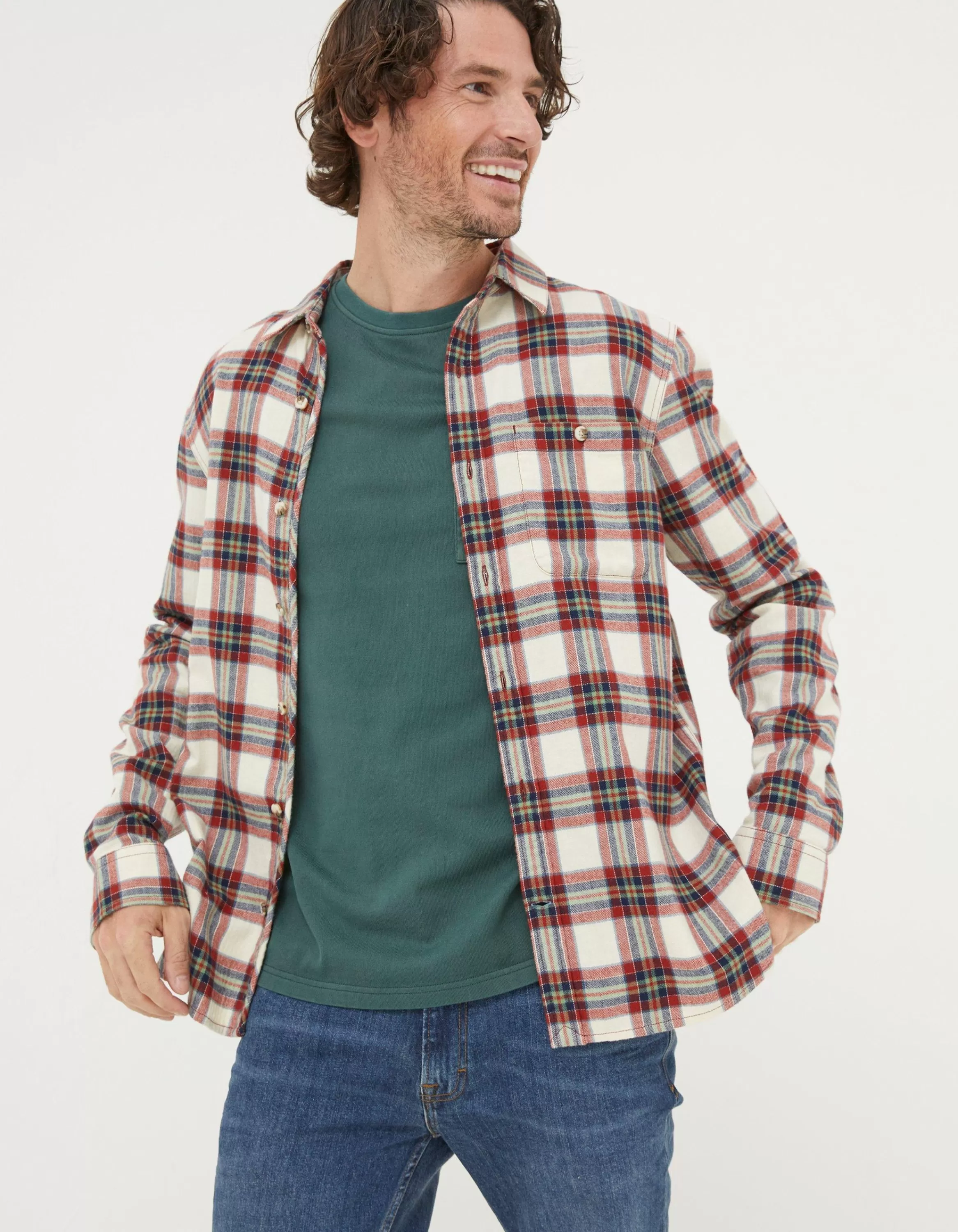 Store FatFace Long Sleeve Bruton Check Shirt Washed Red