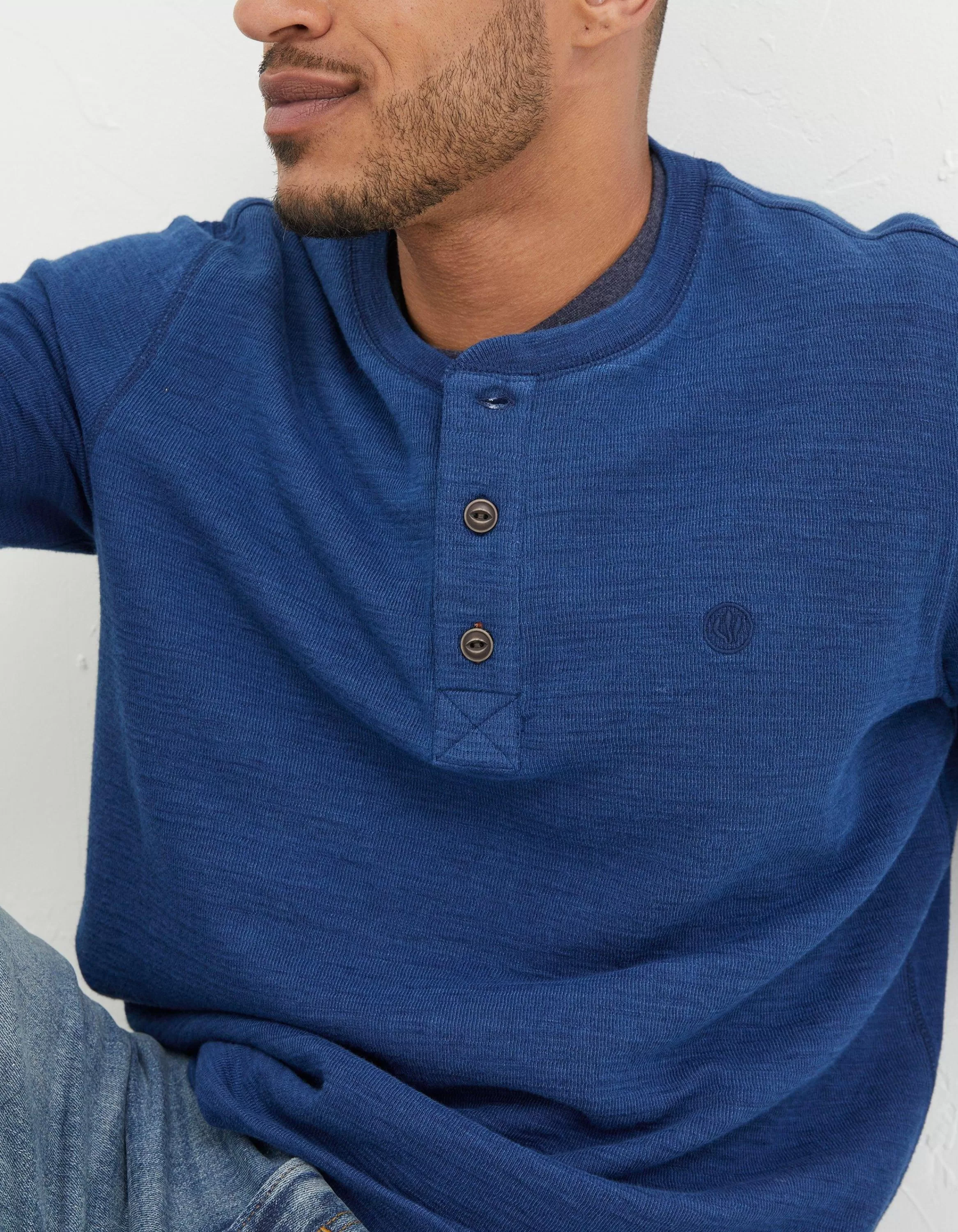 Flash Sale FatFace Long Sleeve Indigo Henley Indigo Blue