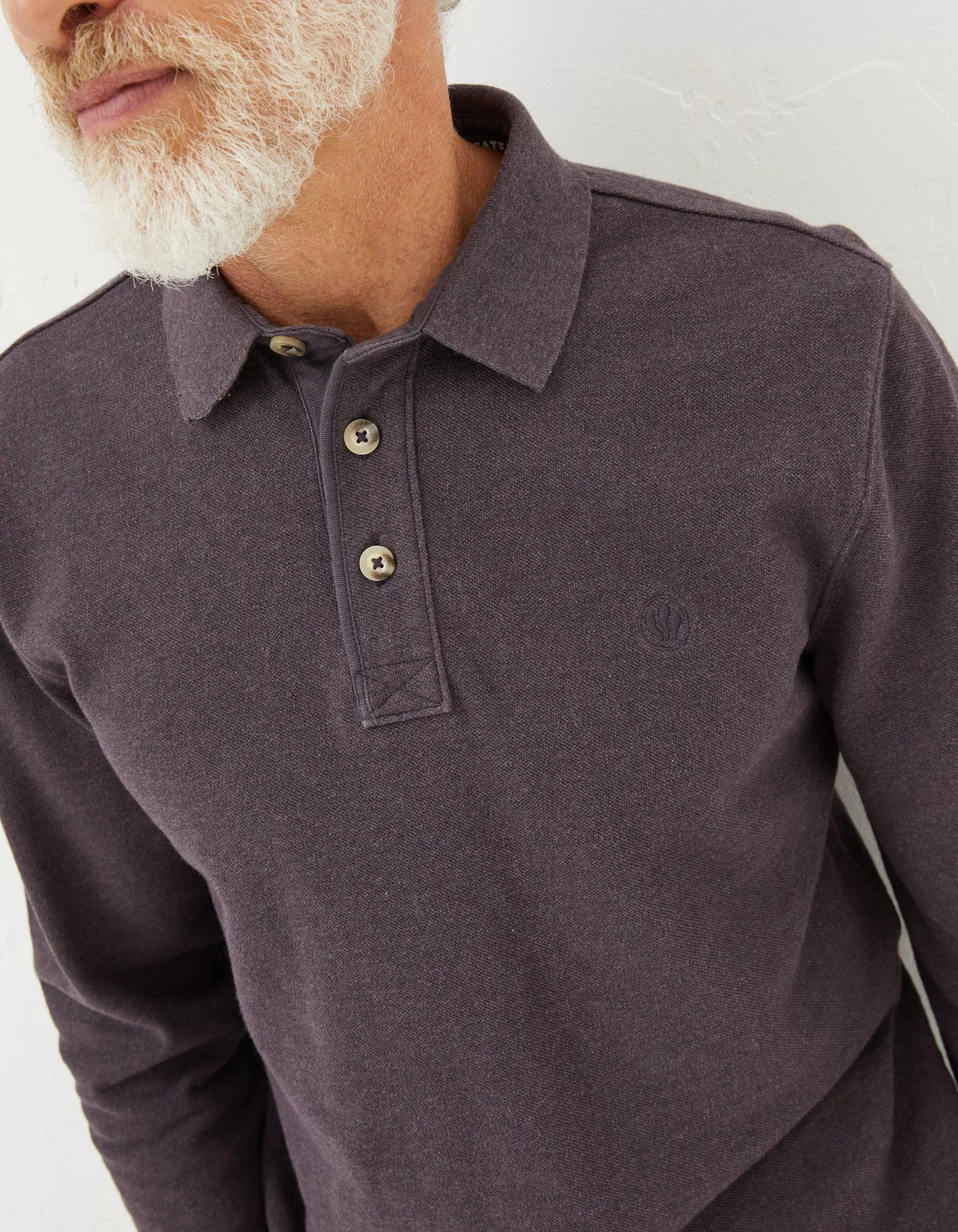 Flash Sale FatFace Long Sleeve Organic Pique Polo Plum