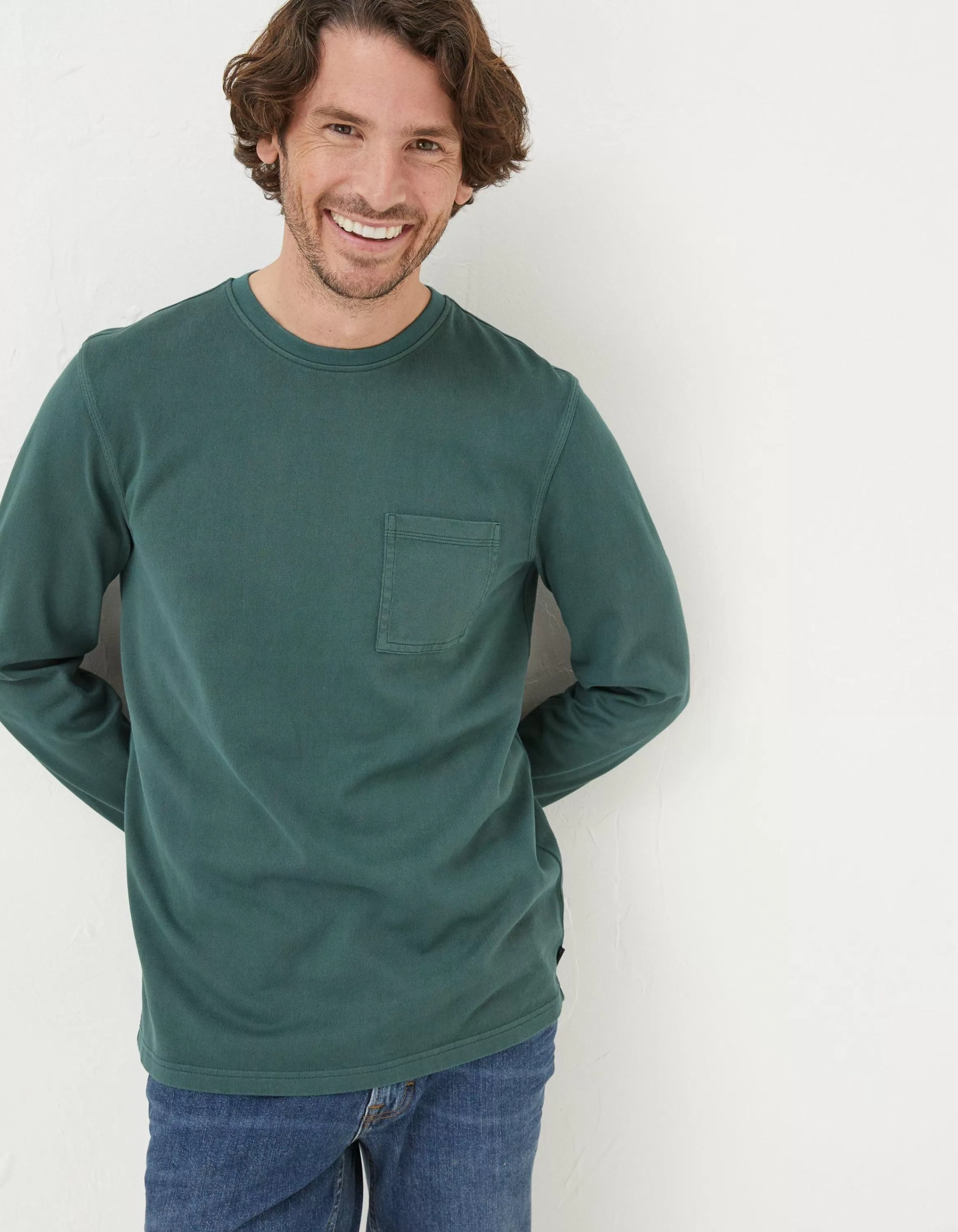 Store FatFace Long Sleeve Pocket Crew Jade Green