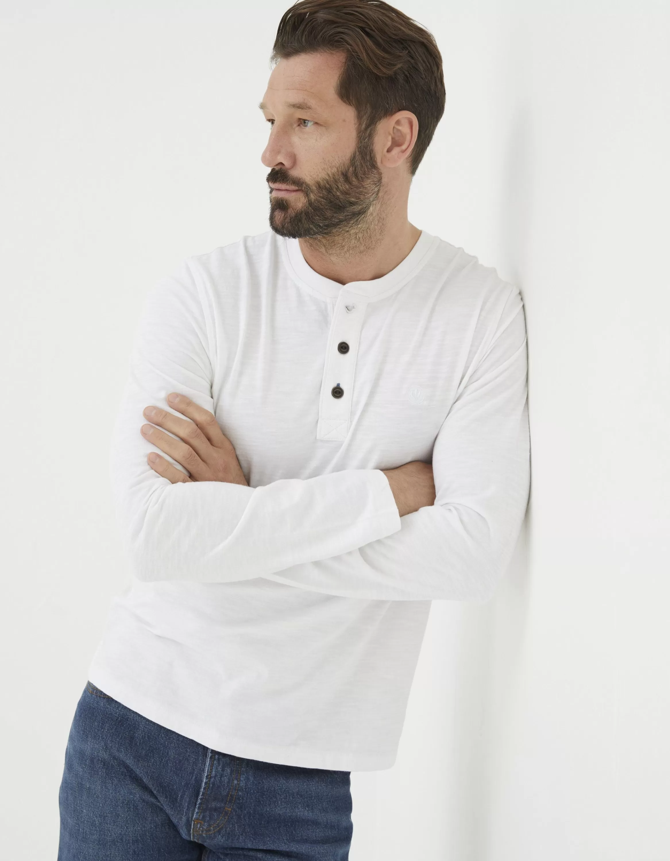 Shop FatFace Long Sleeve Slub Henley T Shirt White