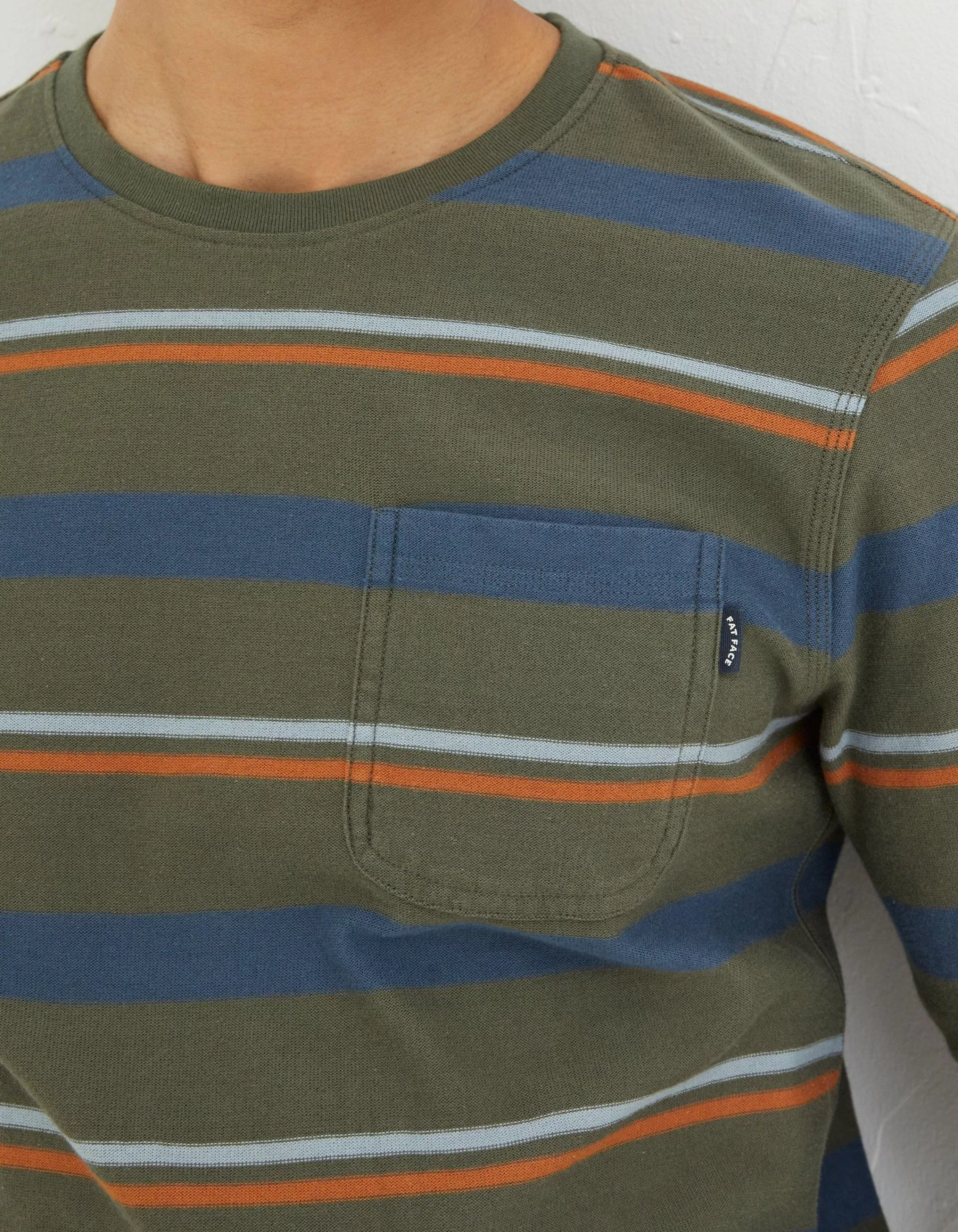 Online FatFace Long Sleeve Stripe Pocket Crew Washed Green