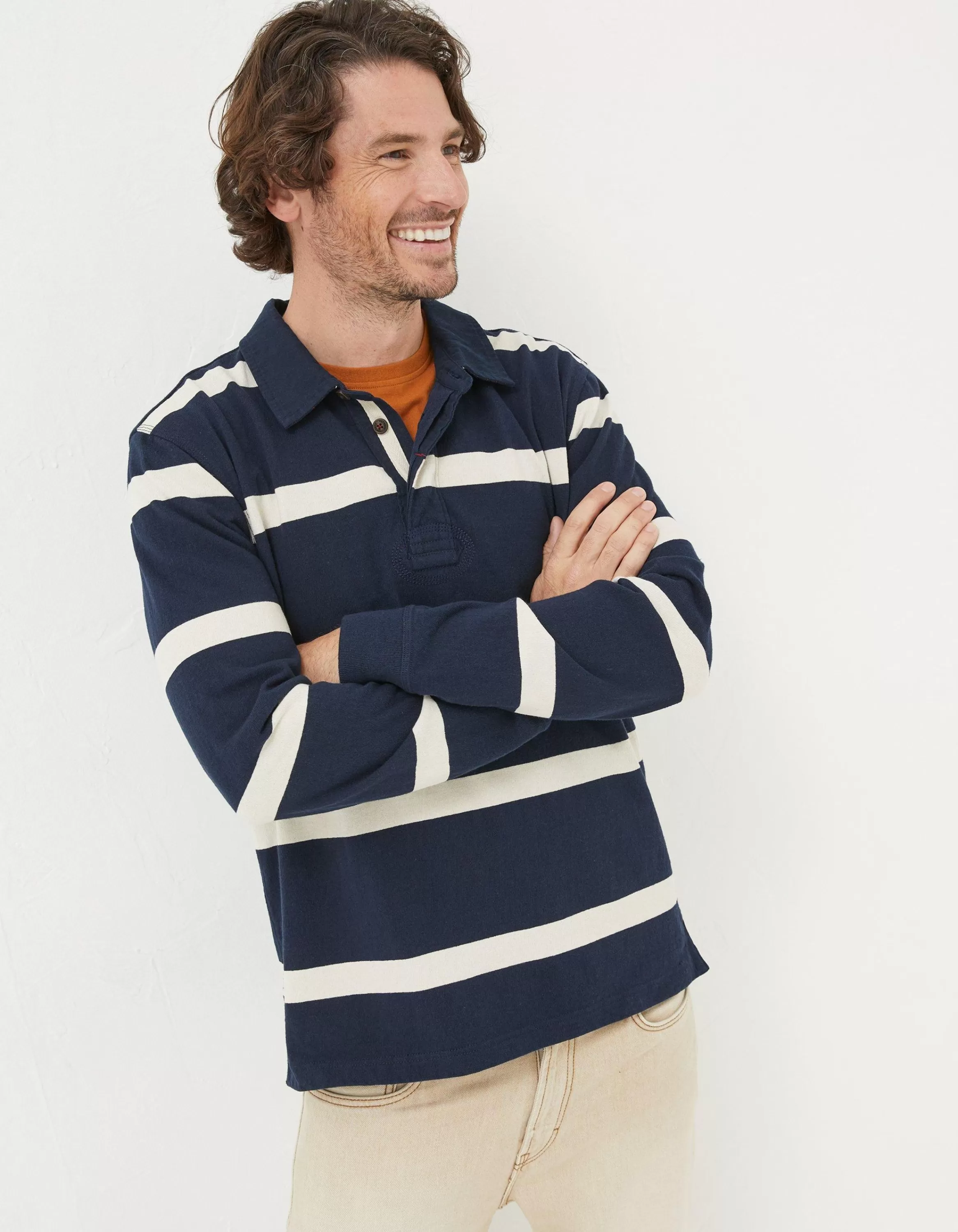 New FatFace Long Sleeve Stripe Rugby Shirt Navy