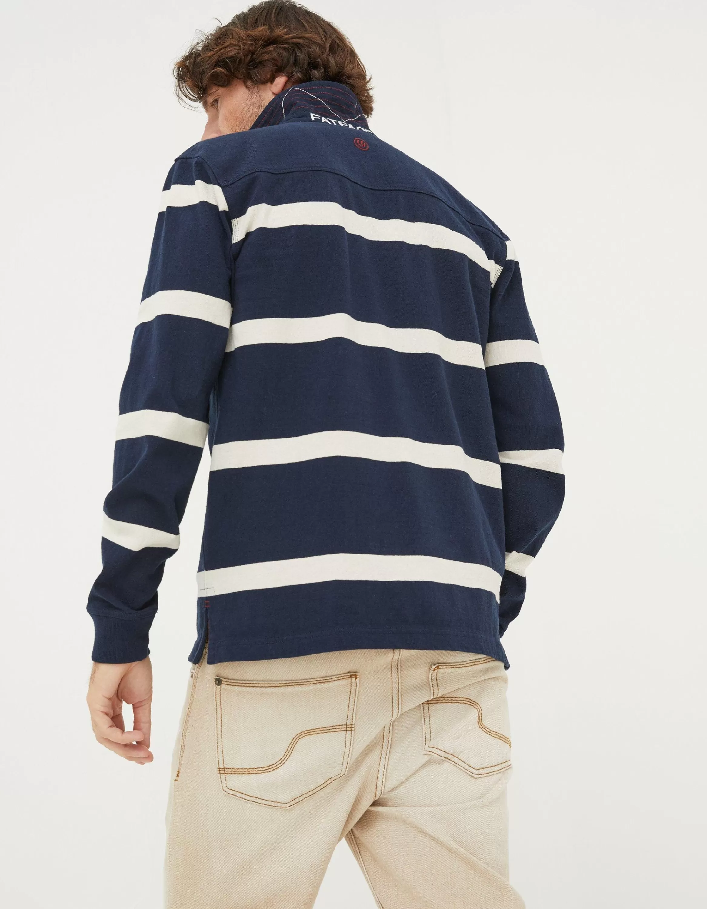 New FatFace Long Sleeve Stripe Rugby Shirt Navy