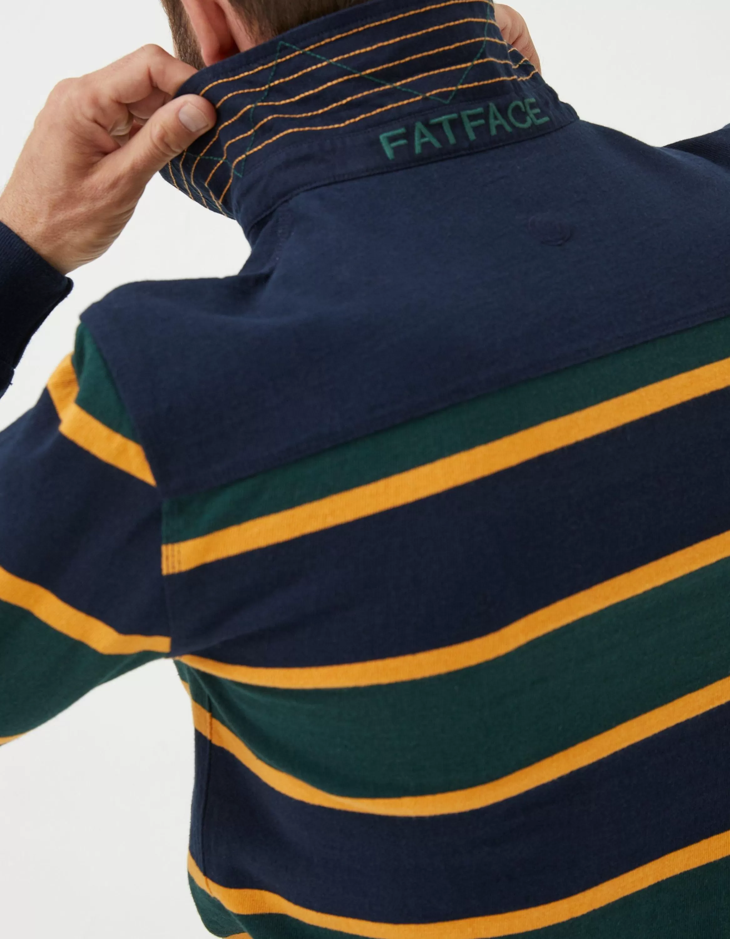 Store FatFace Long Sleeve Stripe Rugby Sweatshirt Jade Green