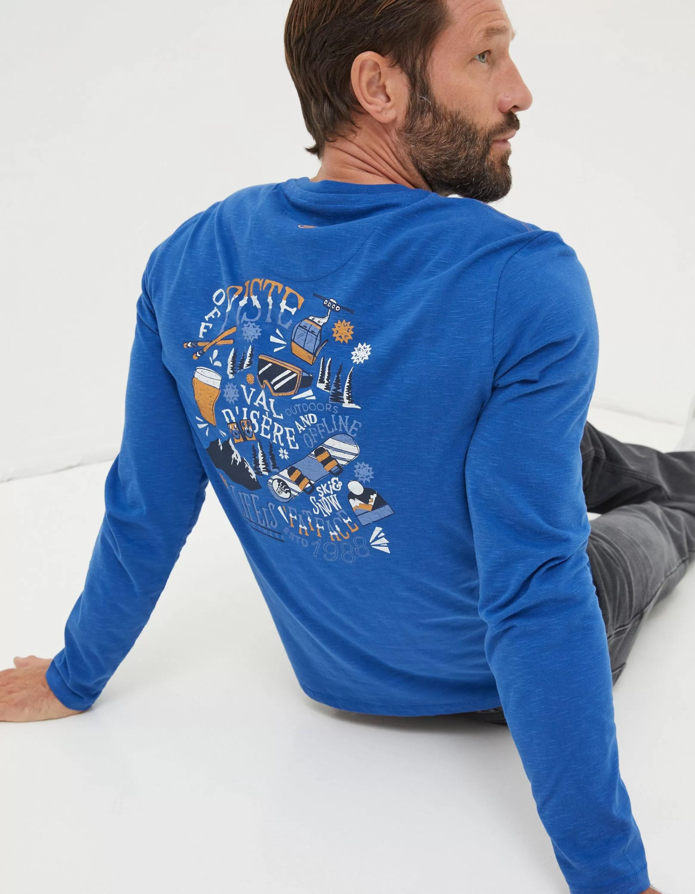 Clearance FatFace Long Sleeve Val D'Isere T-Shirt Blue