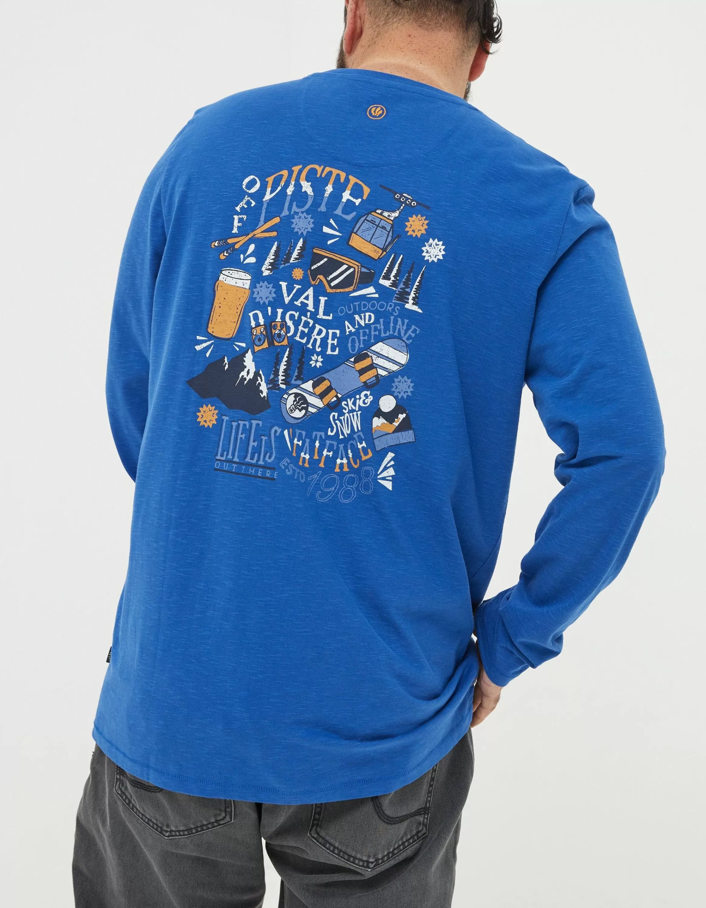 Clearance FatFace Long Sleeve Val D'Isere T-Shirt Blue