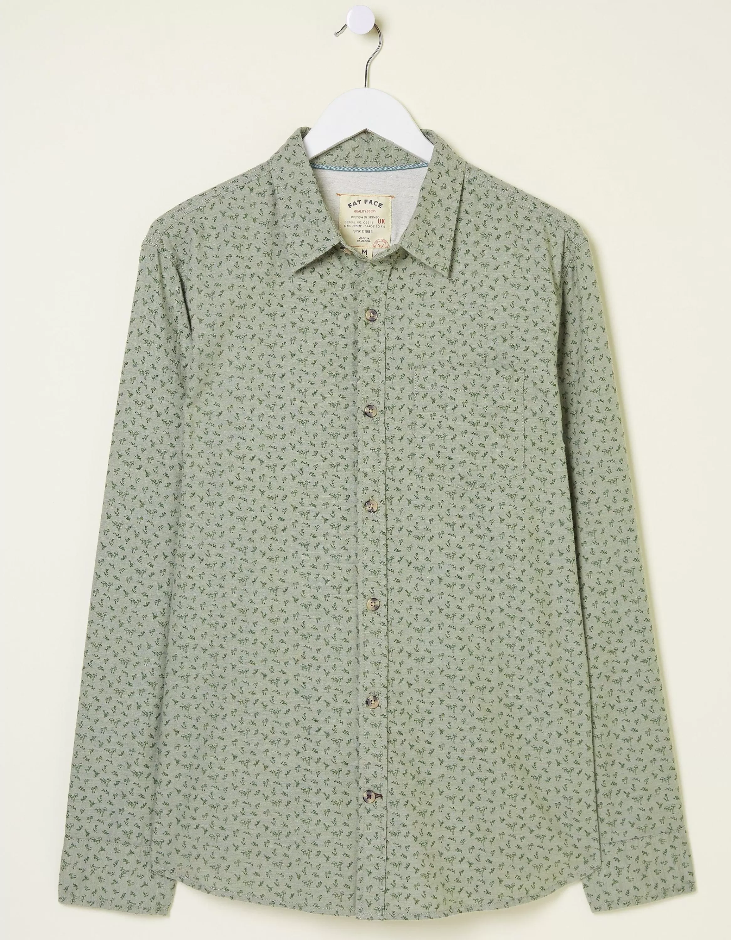 Fashion FatFace Long Sleeve Woodland Print Shirt Light Green