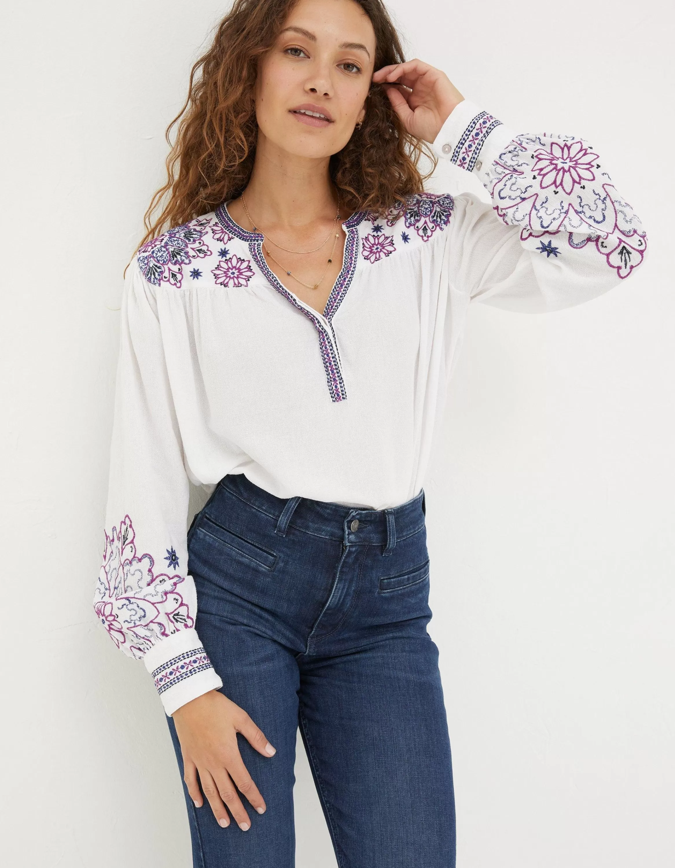 Outlet FatFace Lou Embroidered Blouse Ivory