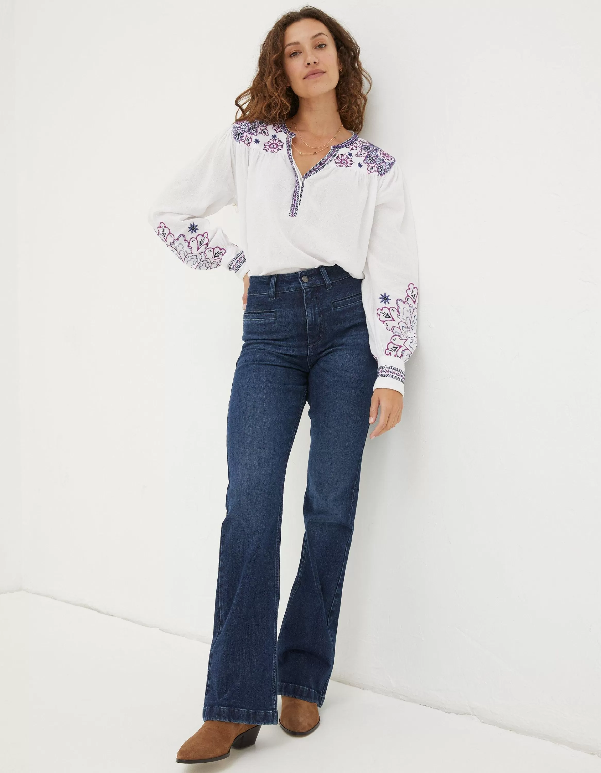 Outlet FatFace Lou Embroidered Blouse Ivory