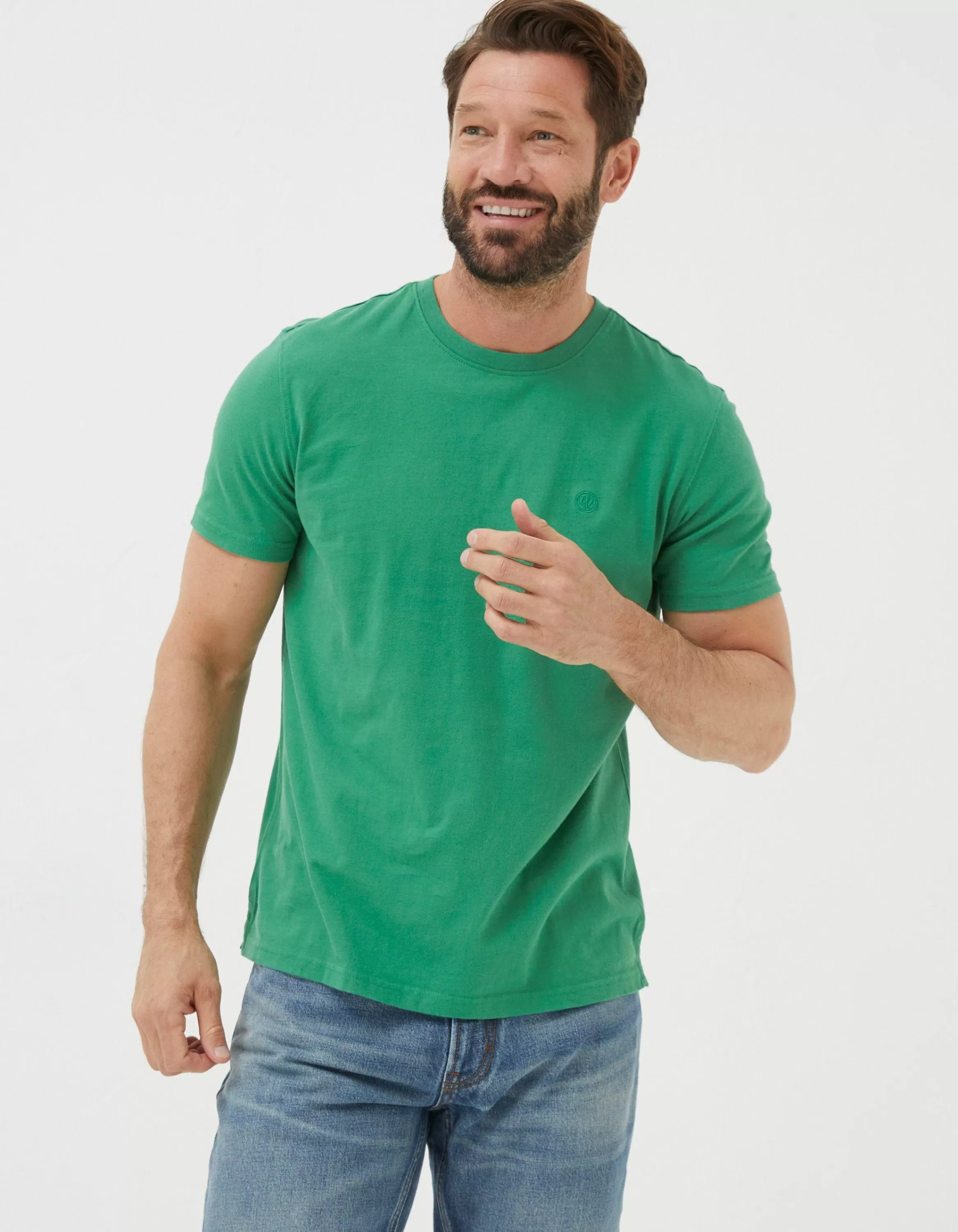 New FatFace Lulworth Organic Cotton Crew T-Shirt Green