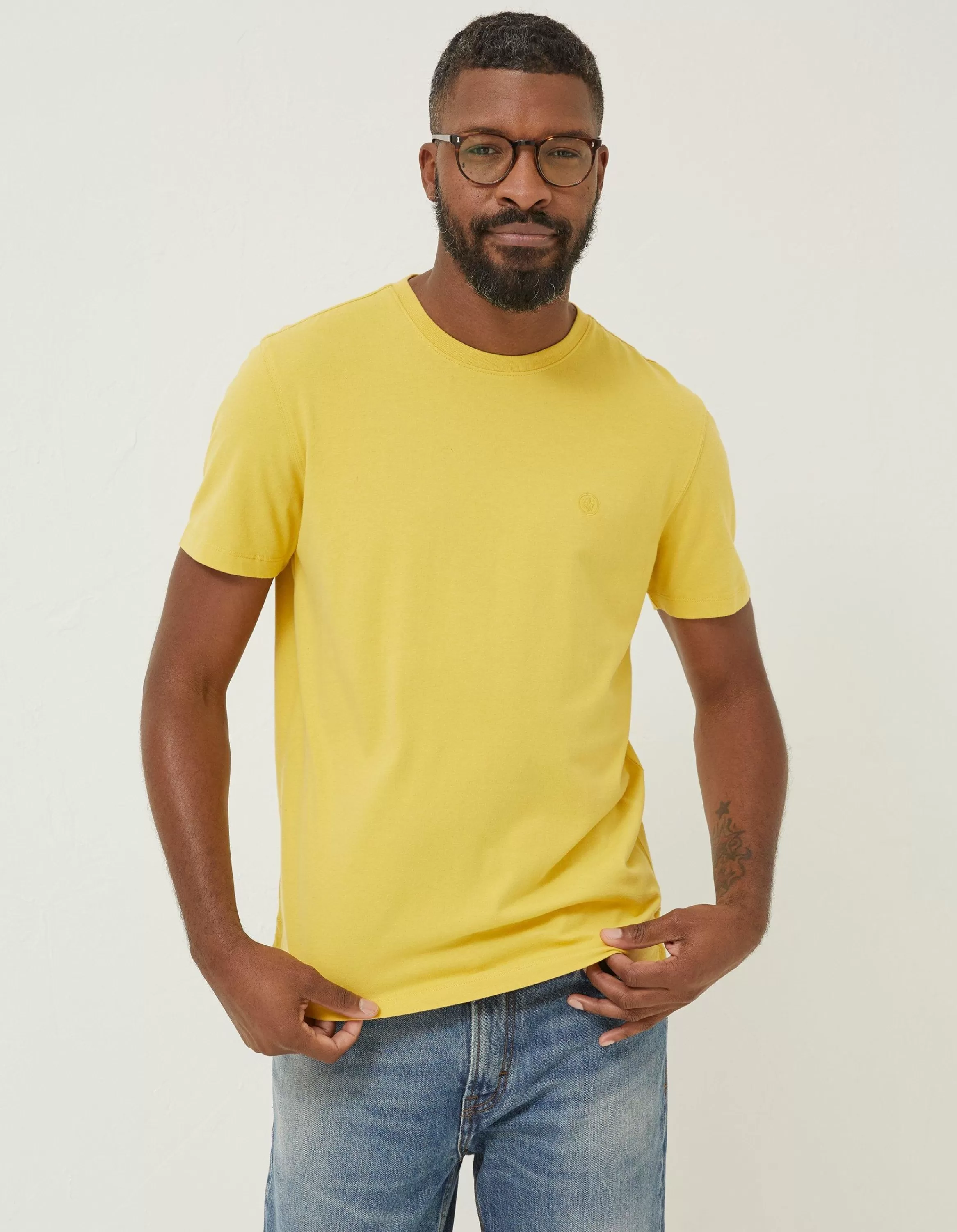 Clearance FatFace Lulworth Organic Cotton Crew T-Shirt Washed Yellow