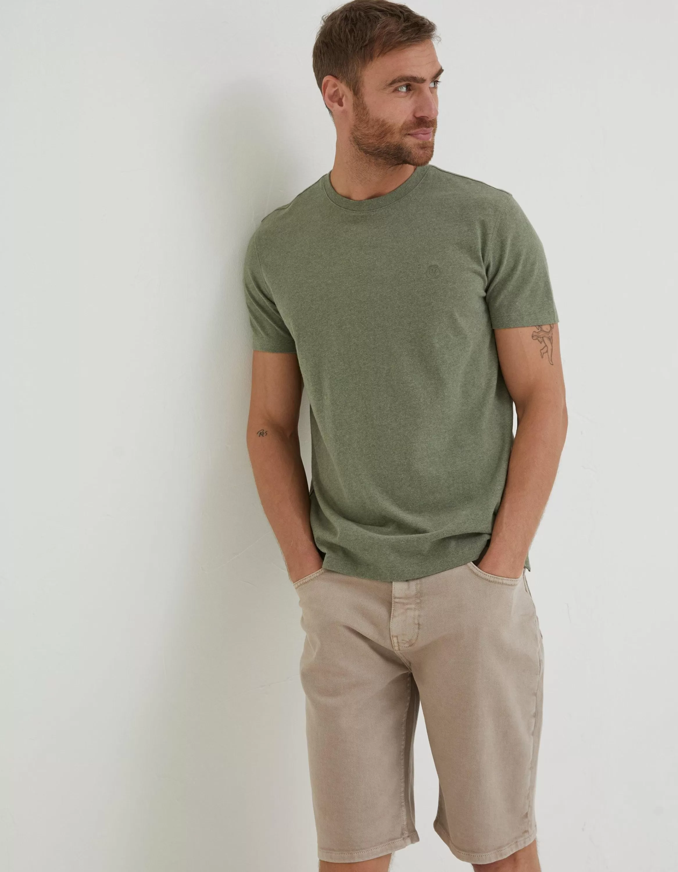 Shop FatFace Lulworth Organic Cotton Crew T-Shirt Khaki Marl