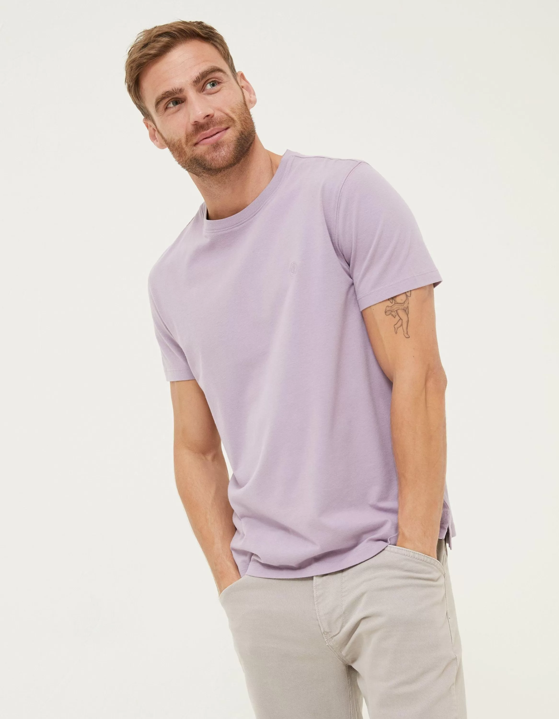 Online FatFace Lulworth Organic Cotton Crew T-Shirt Lilac