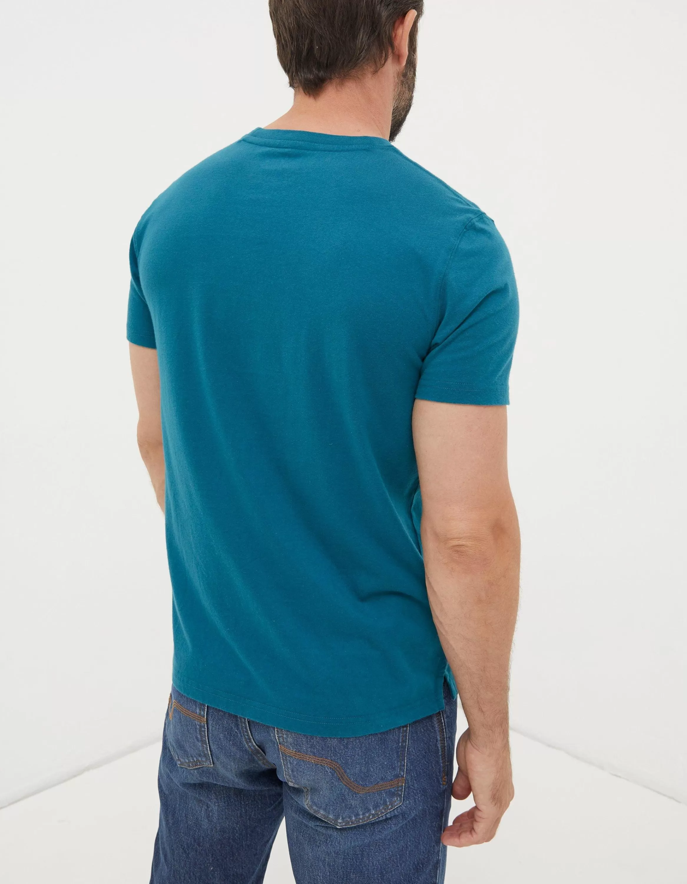 New FatFace Lulworth Organic Cotton Crew T-Shirt Teal Blue