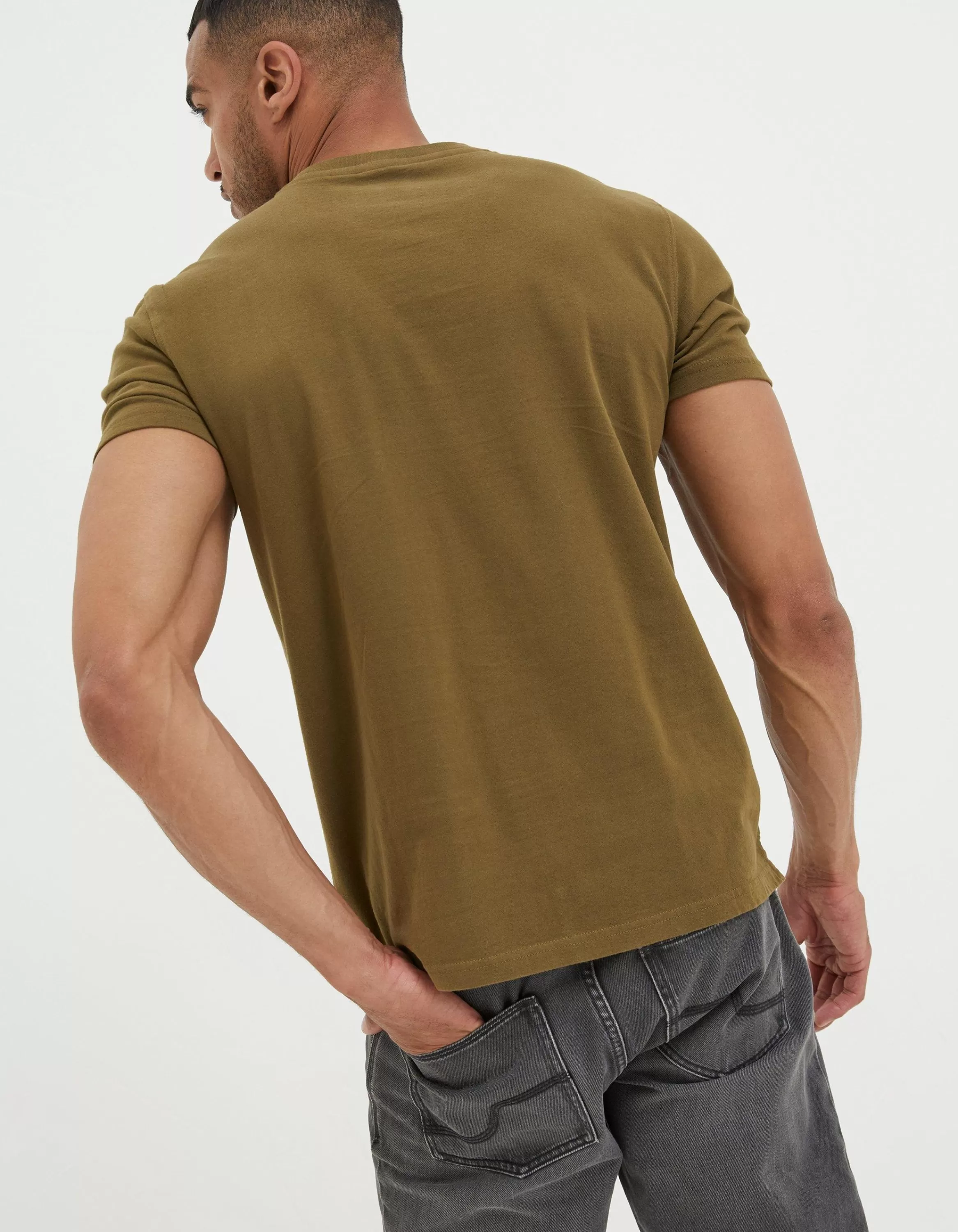 Sale FatFace Lulworth Organic Cotton Crew T-Shirt Olive Green