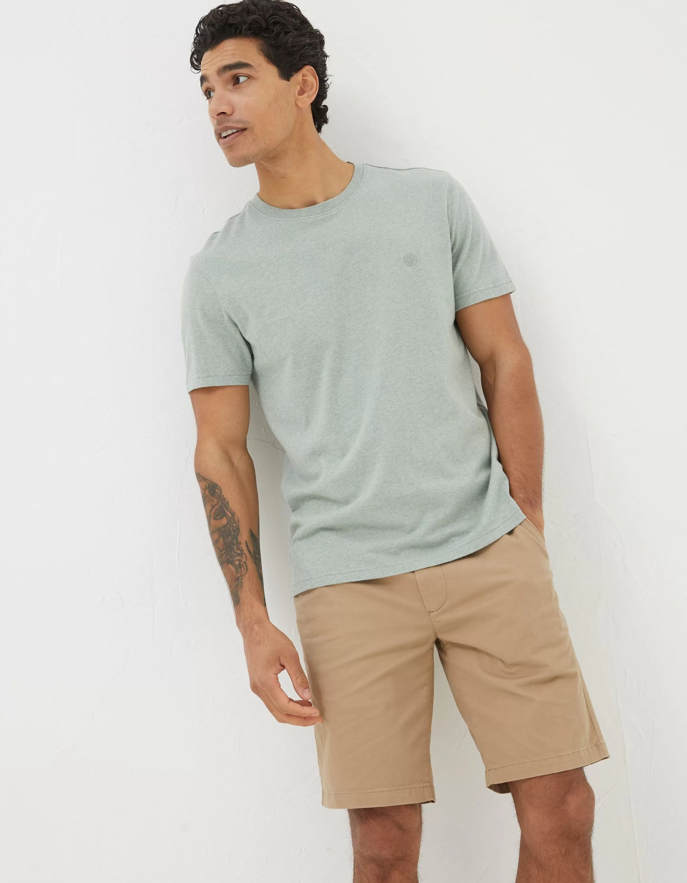 Shop FatFace Lulworth Organic Crew T-Shirt Sage Green