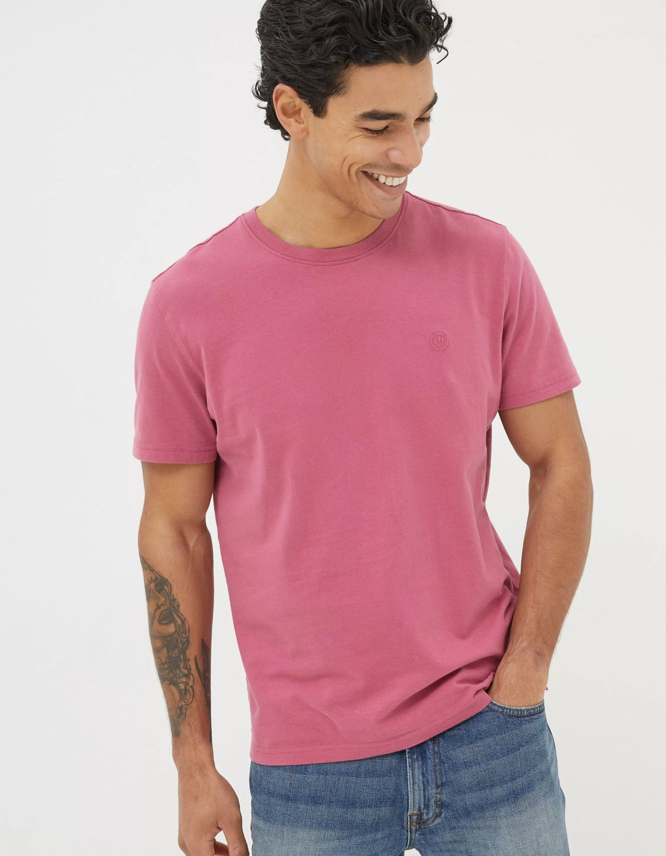 Hot FatFace Lulworth Organic Crew T-Shirt Rose Pink