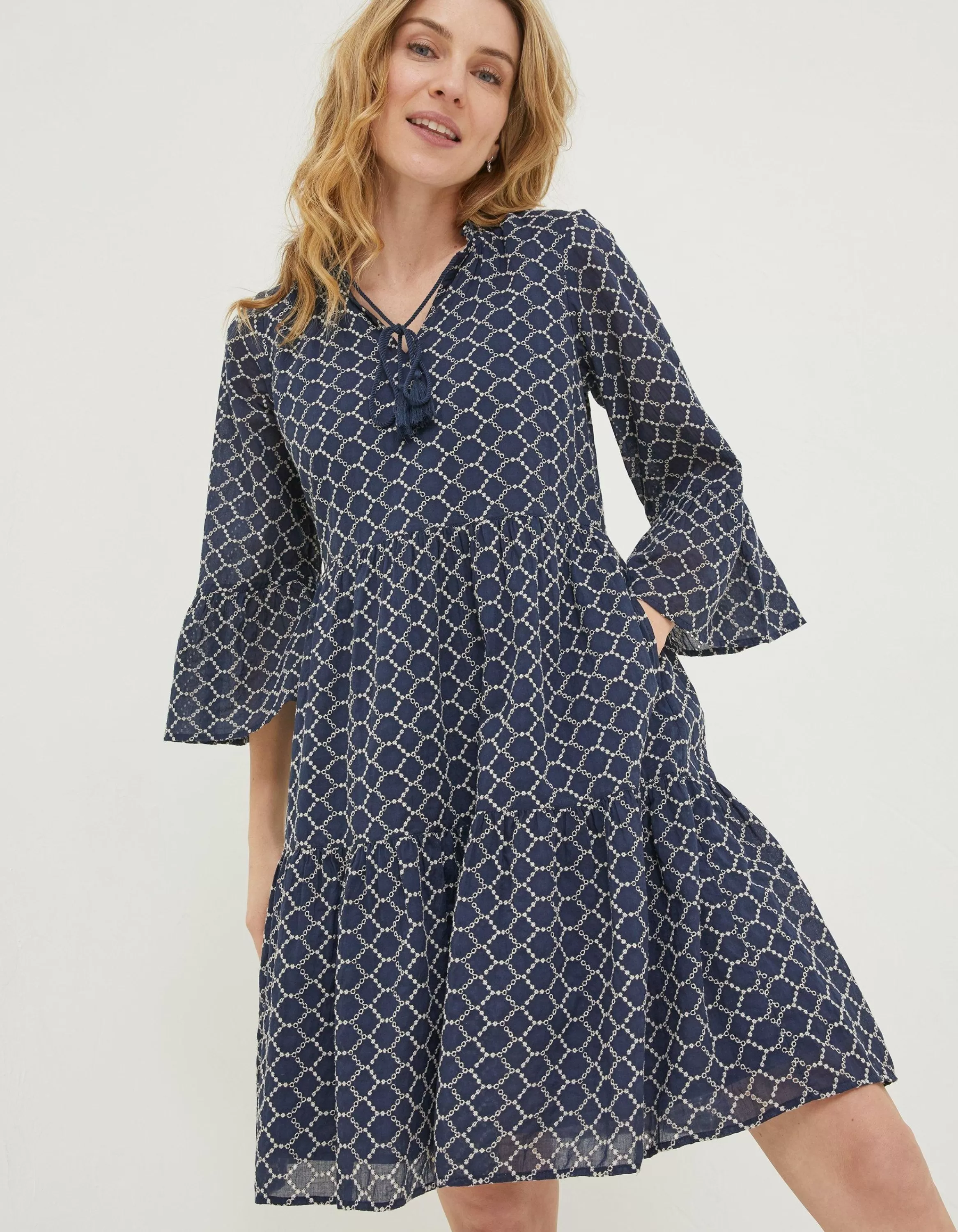 Outlet FatFace Maddie Embroidered Dress Navy