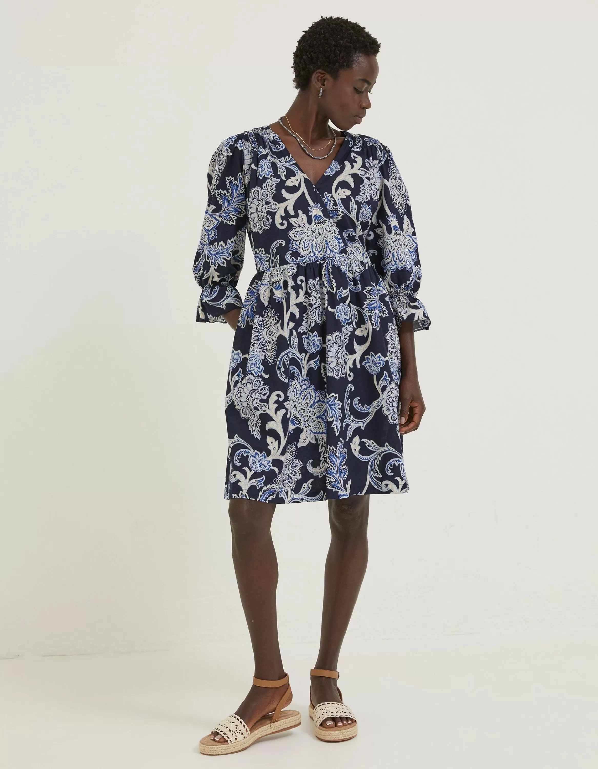 Outlet FatFace Maddox Palace Floral Print Wrap Dress Navy