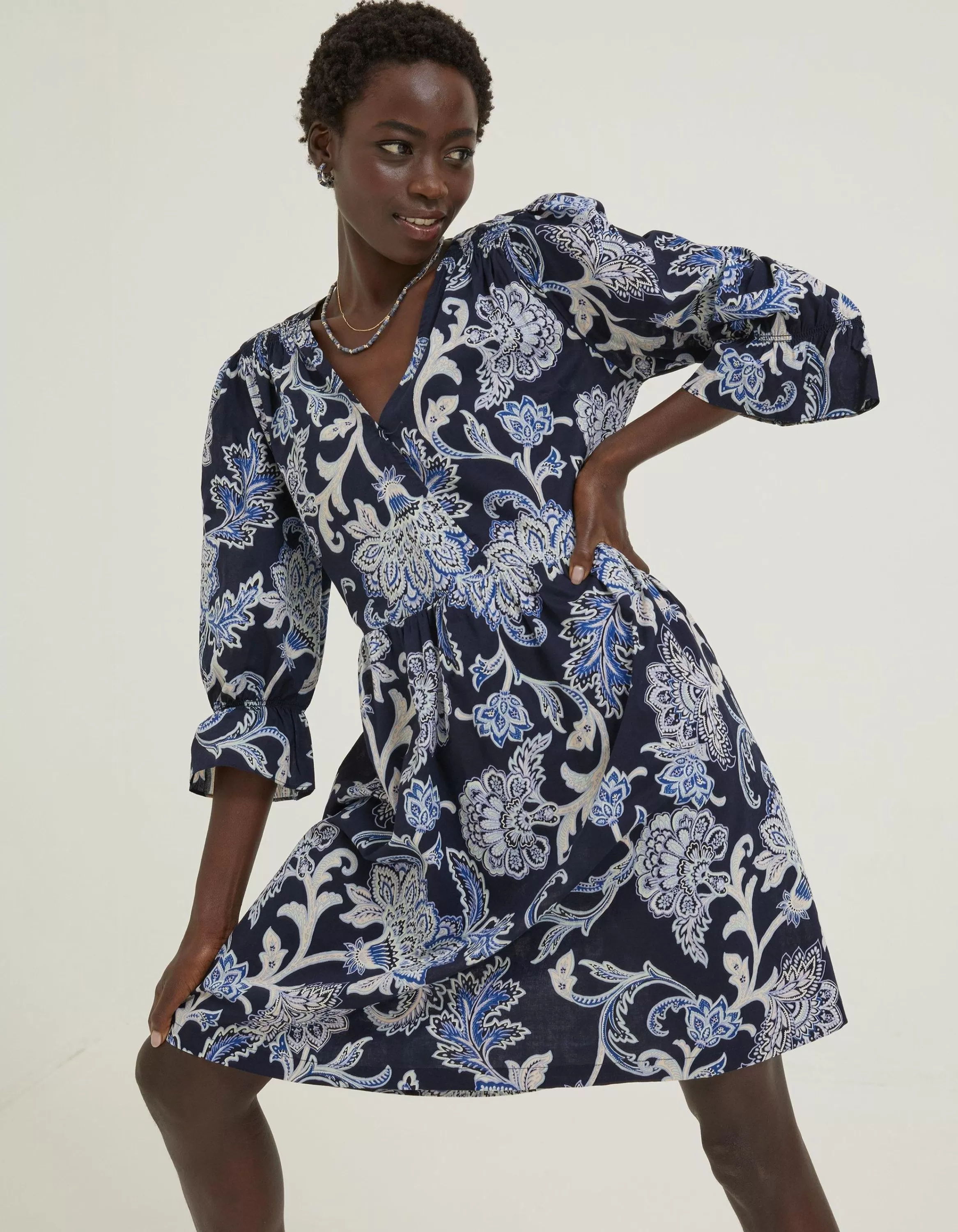 Outlet FatFace Maddox Palace Floral Print Wrap Dress Navy