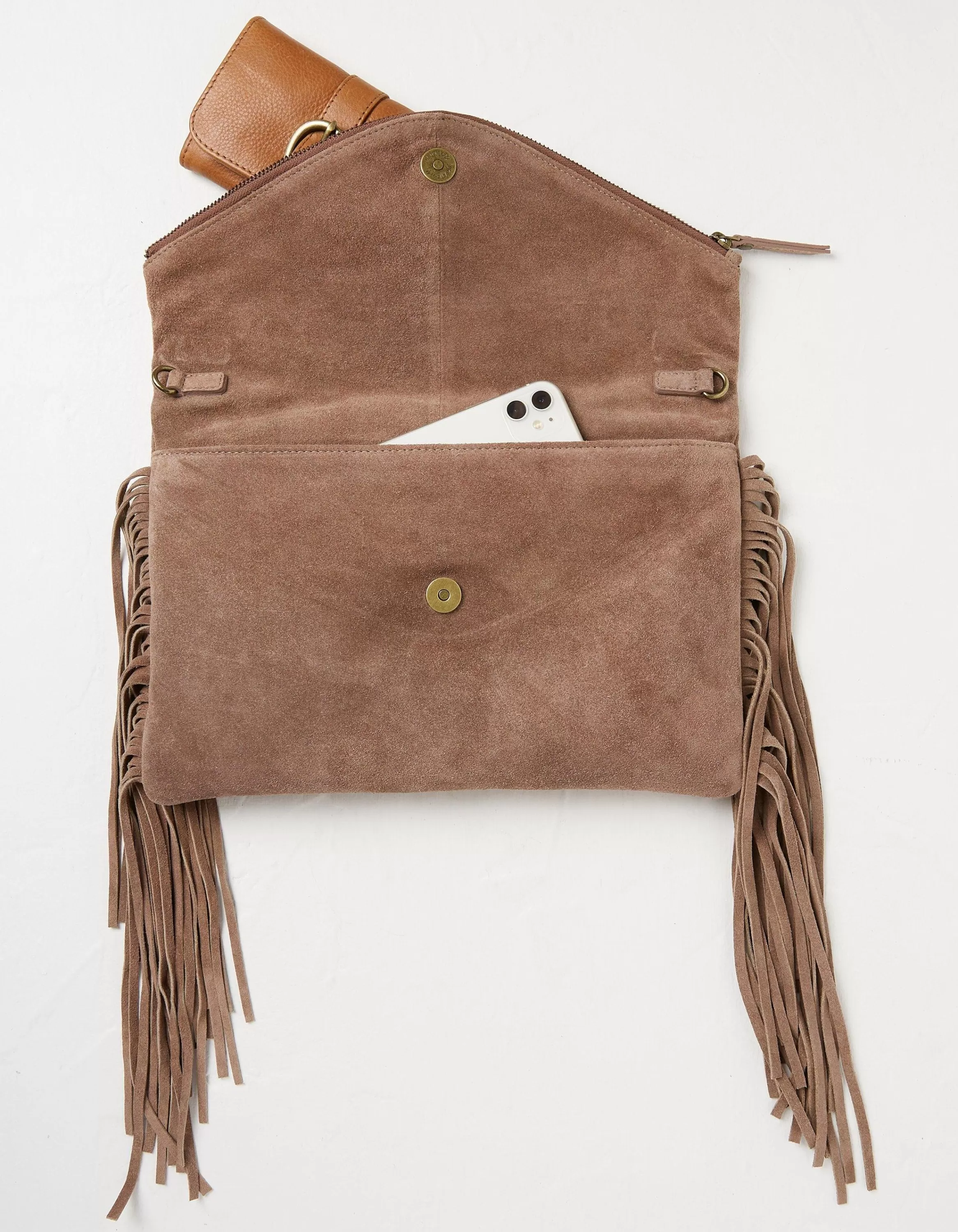 Best FatFace Maelie Tassel Suede Crossbody Bag Stone