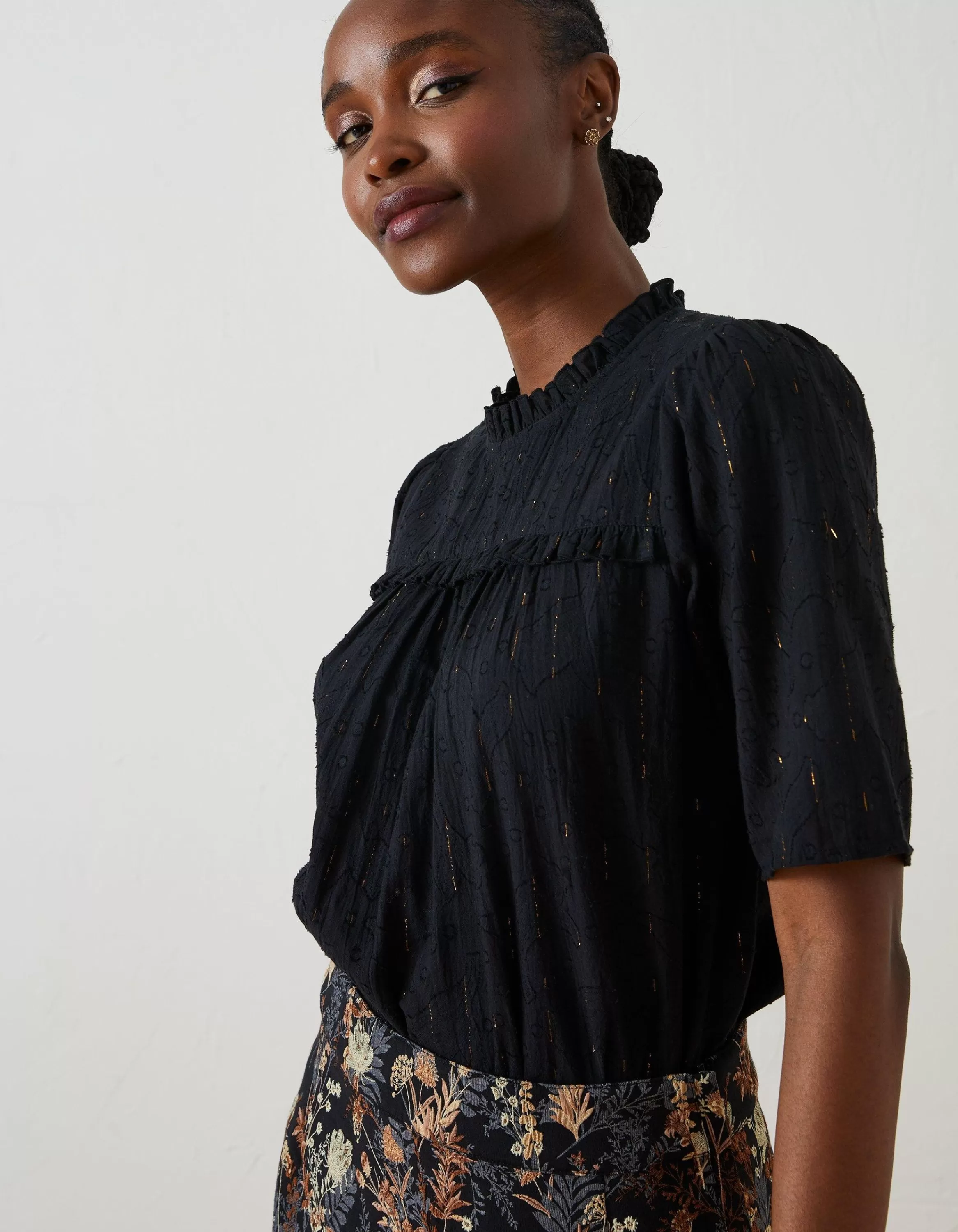 Shop FatFace Maggie Metallic Blouse Black