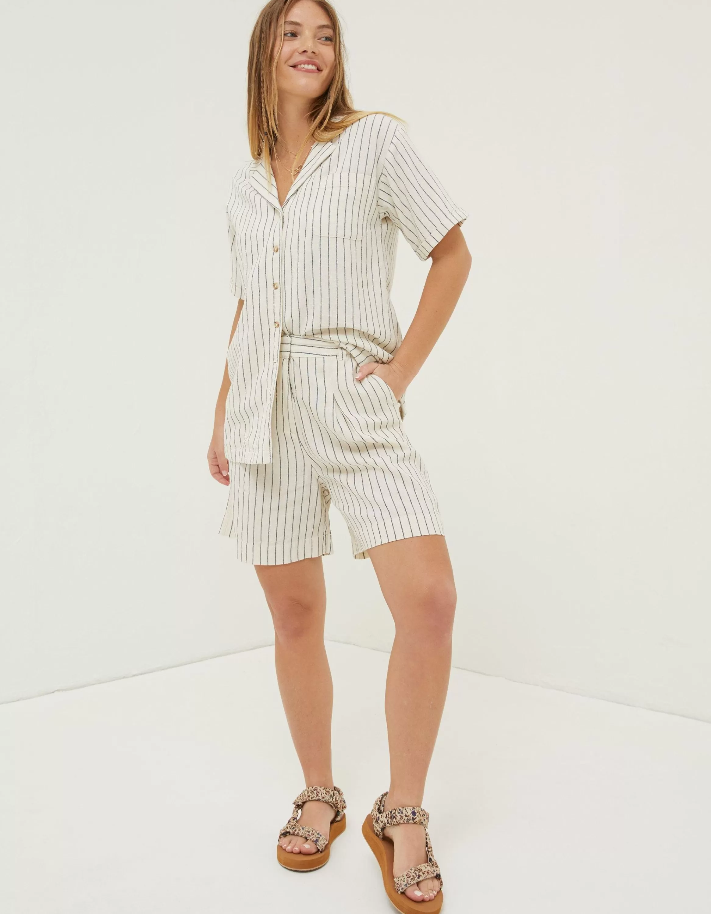 Fashion FatFace Mali Linen Blend Stripe Shirt Ivory