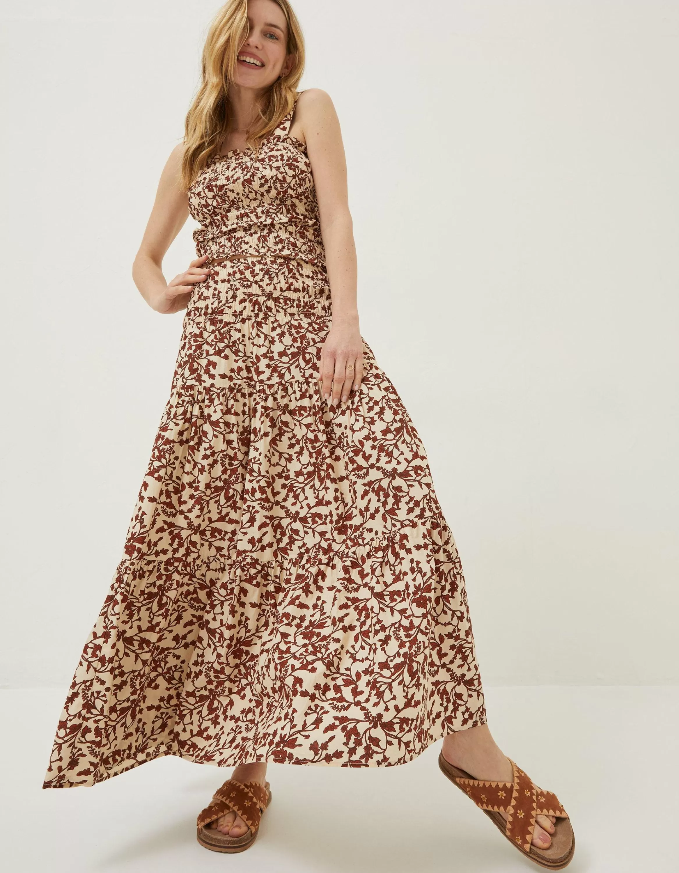 Best FatFace Marina Floral Maxi Skirt Brown