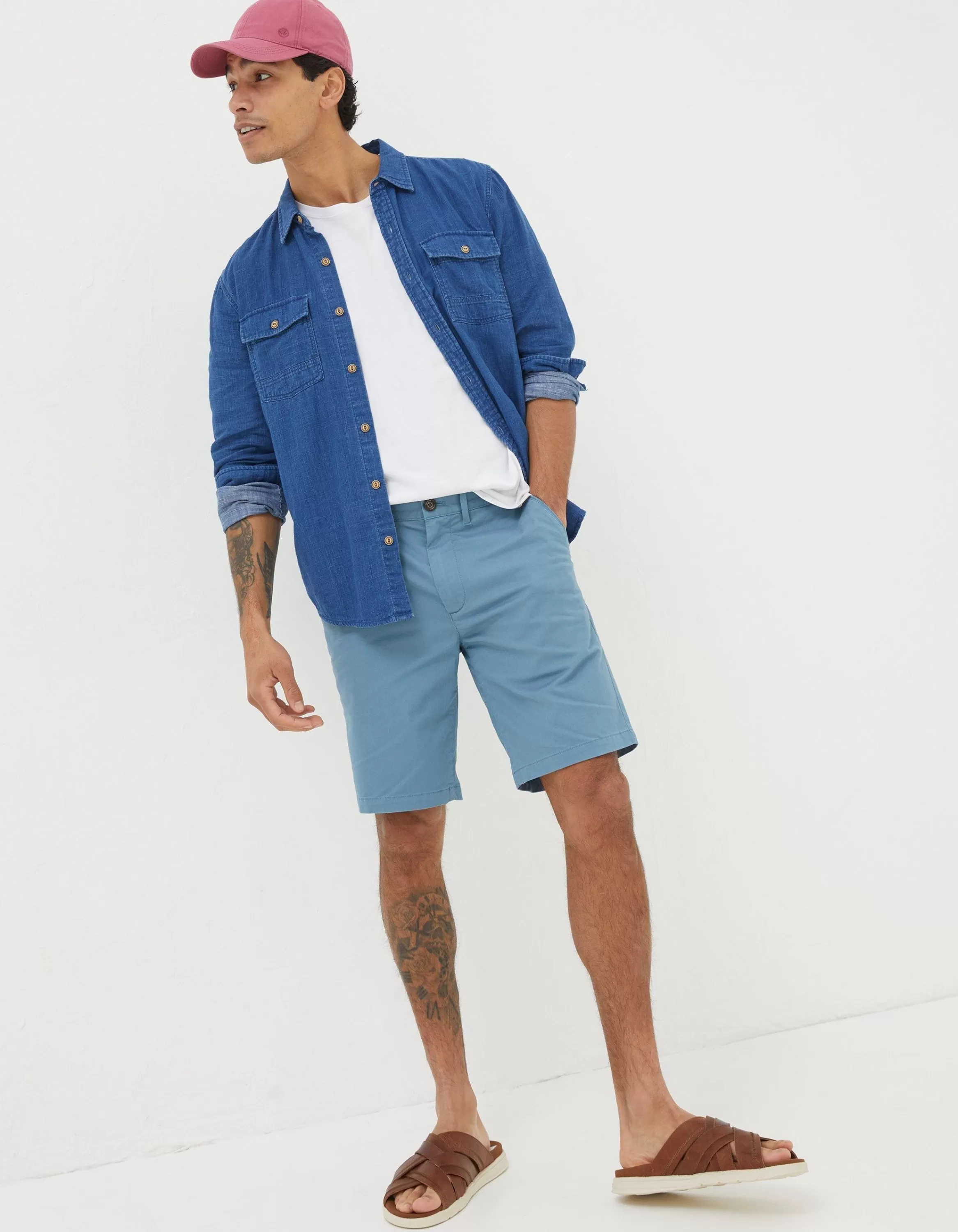 New FatFace Mawes Organic Cotton Chino Shorts Washed Blue