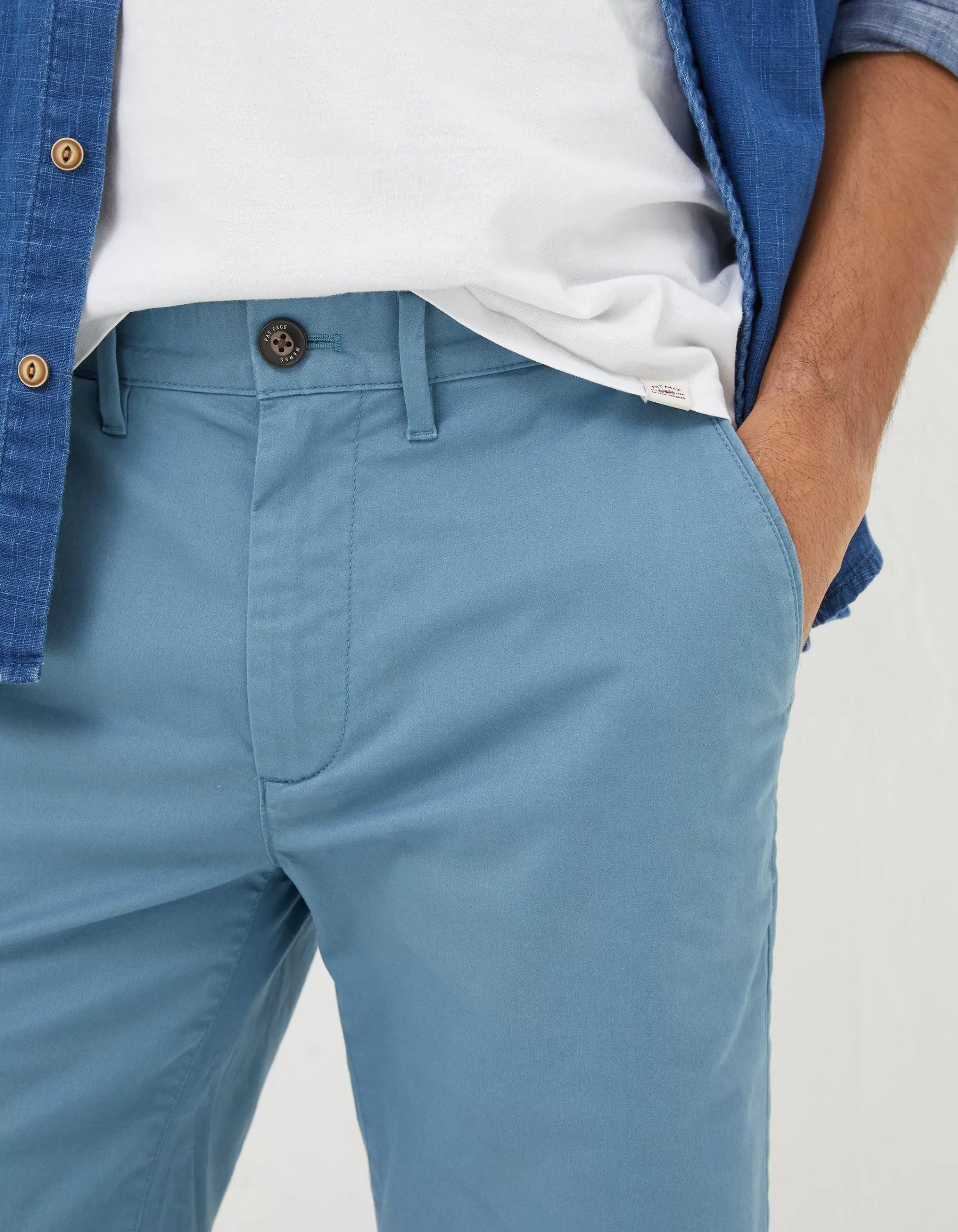 New FatFace Mawes Organic Cotton Chino Shorts Washed Blue