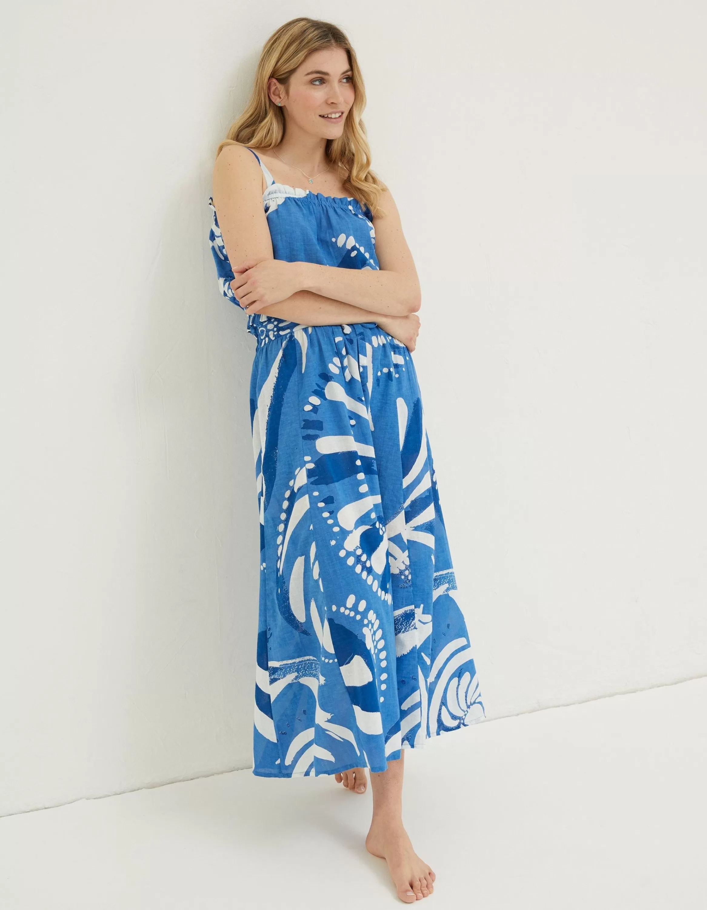 Fashion FatFace Mcs Nora Painted Shell Maxi Skirt Cobalt Blue