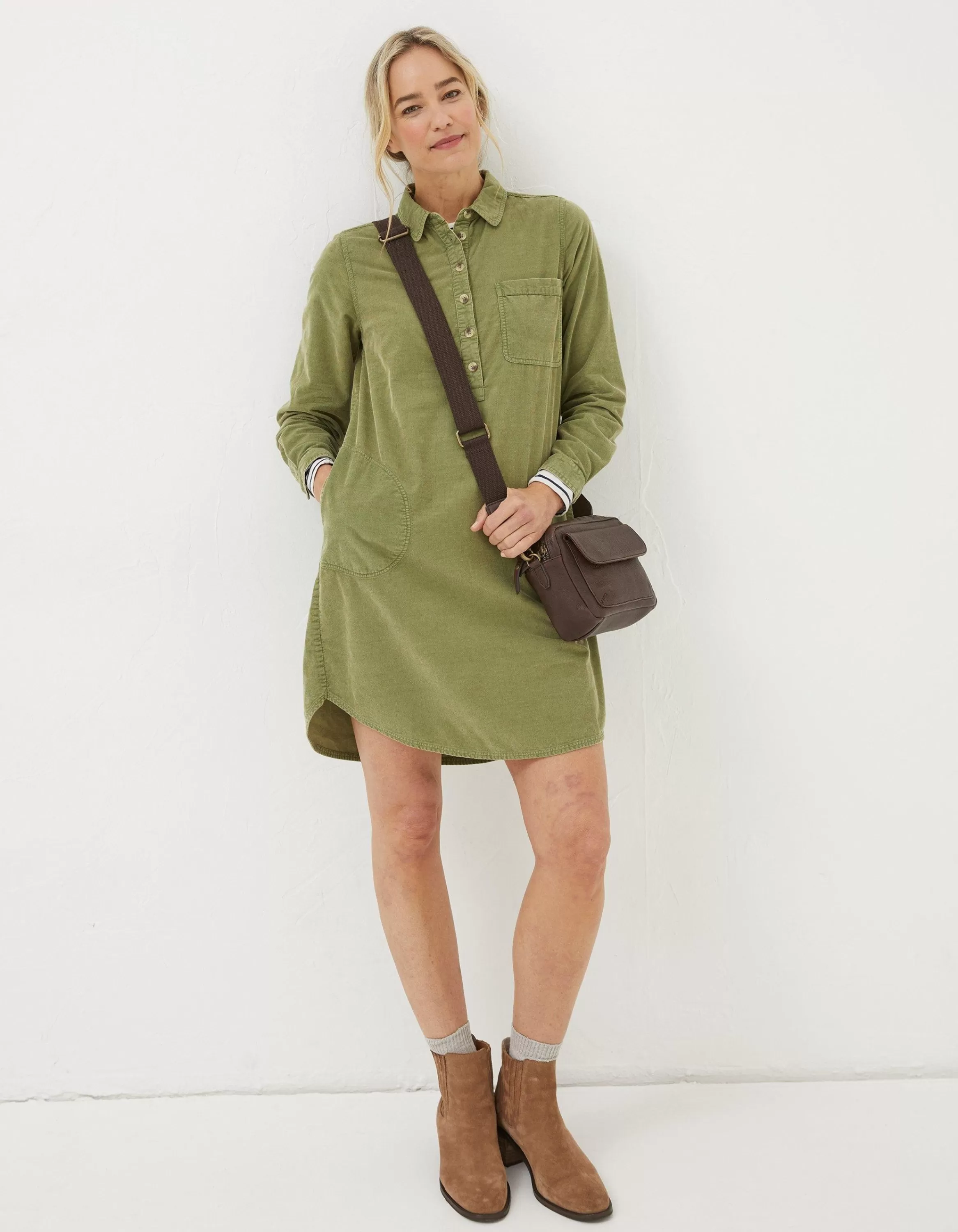 Store FatFace Micky Cord Tunic Dress Sage Green