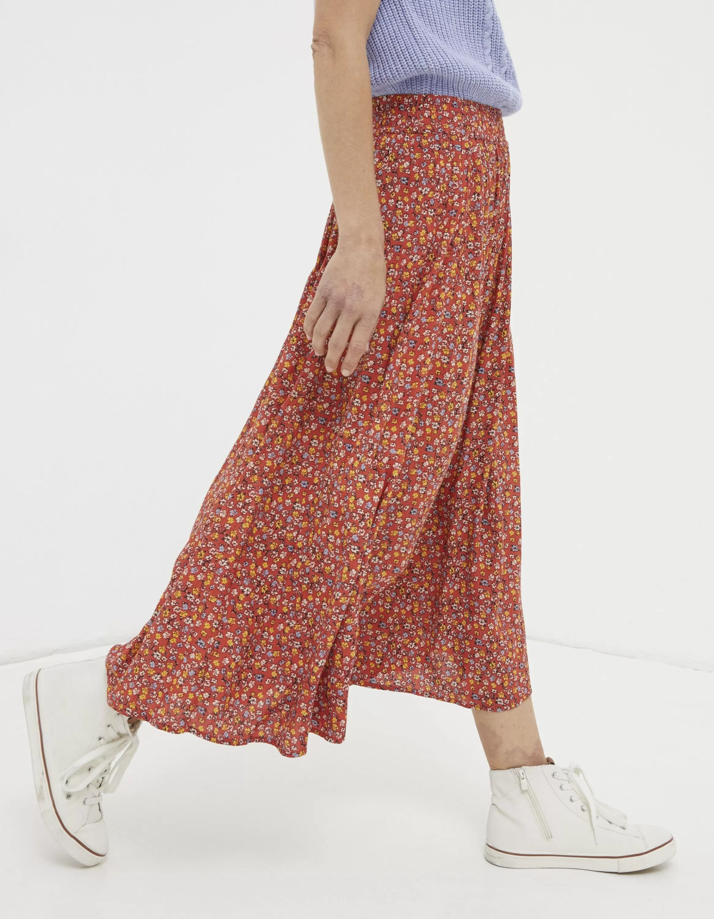 Fashion FatFace Millie Gradient Floral Midi Skirt Vintage Red